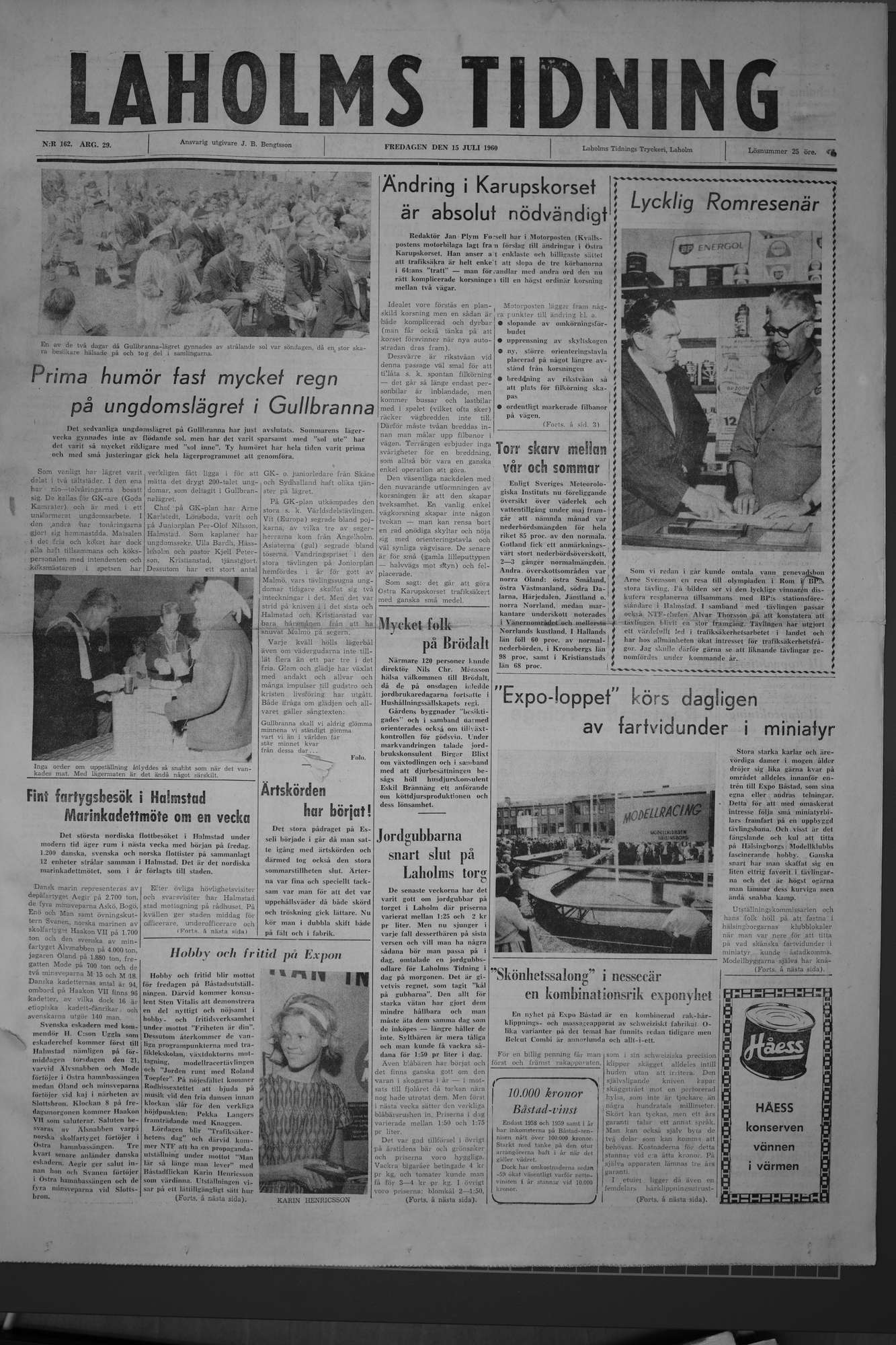 Laholms Tidning Fredag 15 juli 1960, sida 1