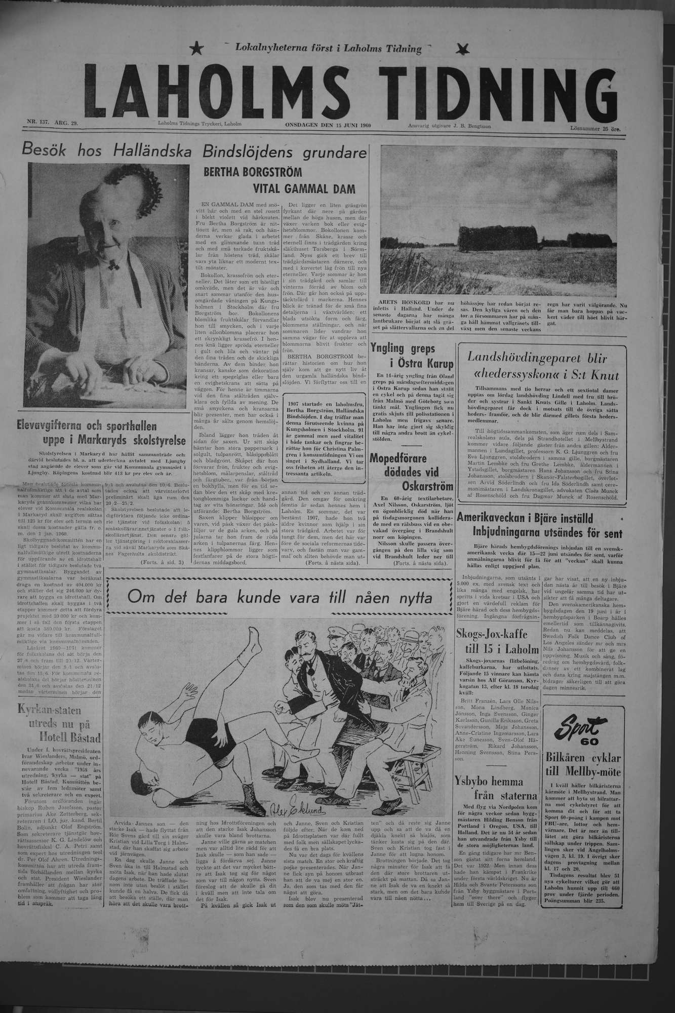 Laholms Tidning Onsdag 15 juni 1960, sida 1
