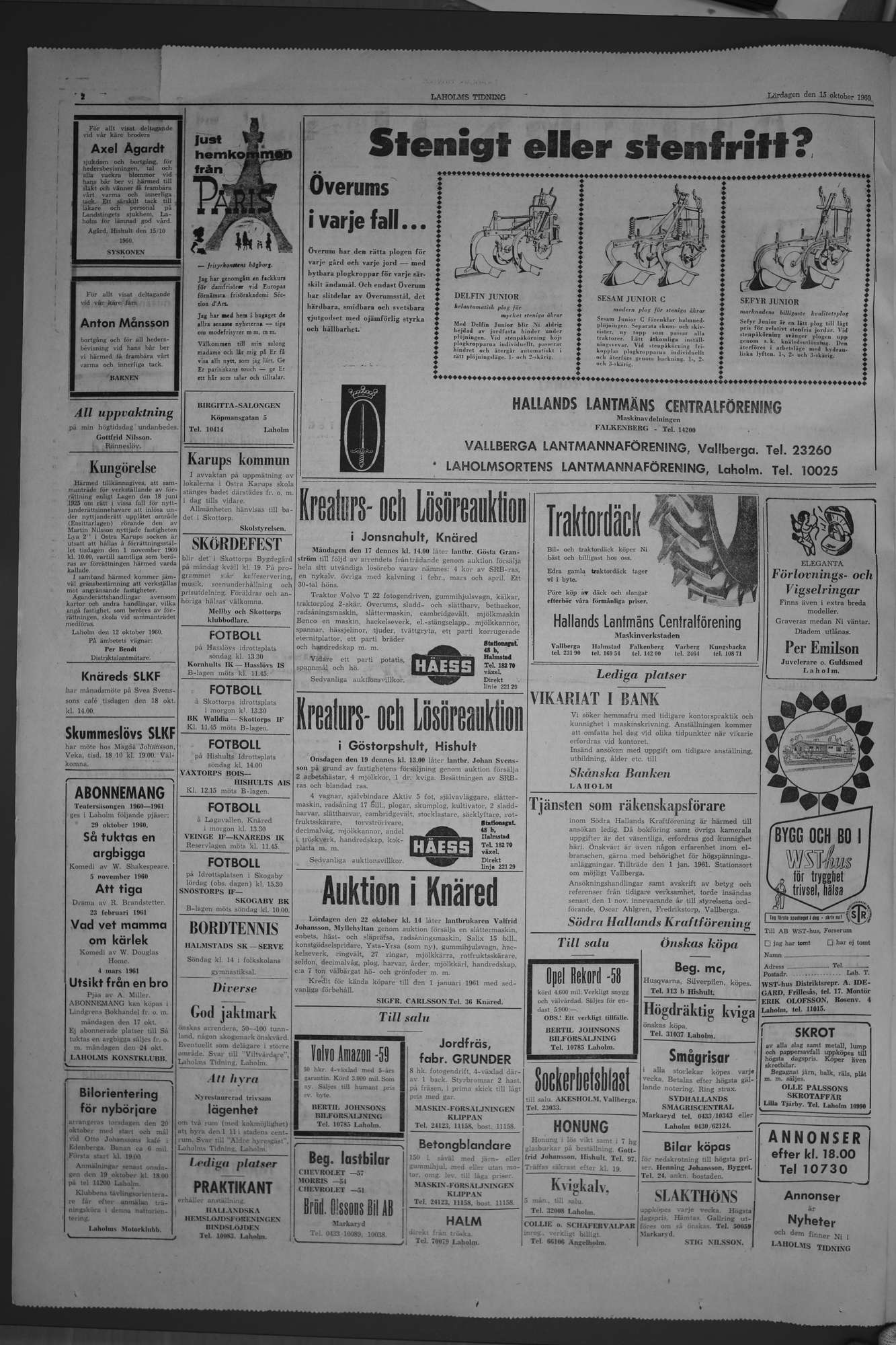 Laholms Tidning Lördag 15 oktober 1960, sida 2