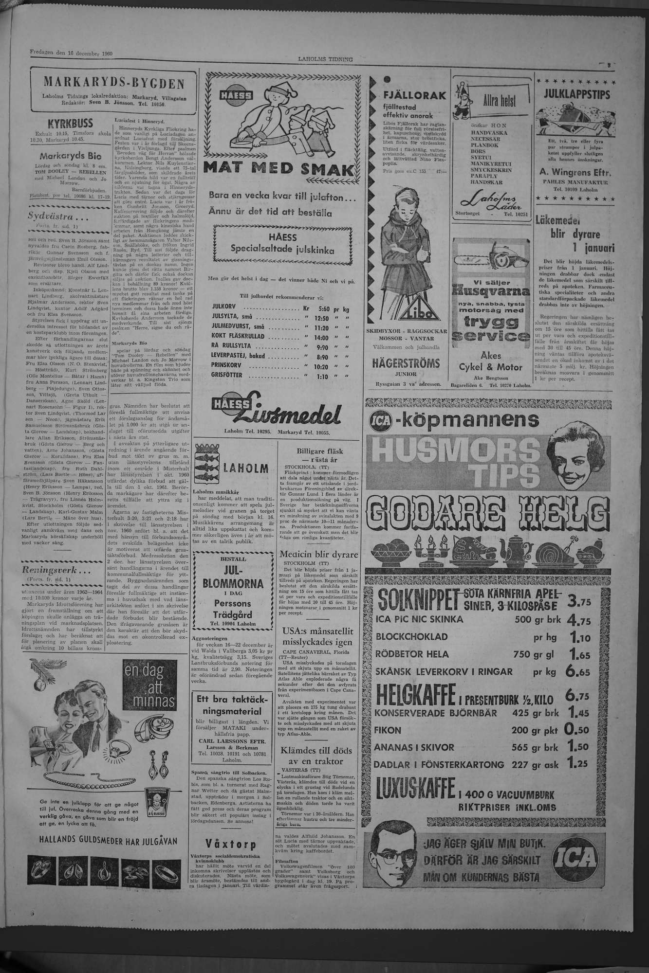 Laholms Tidning Fredag 16 december 1960, sida 3