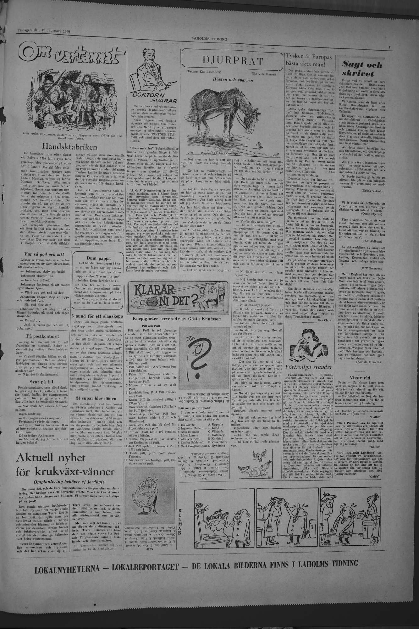 Laholms Tidning Tisdag 16 februari 1960, sida 7