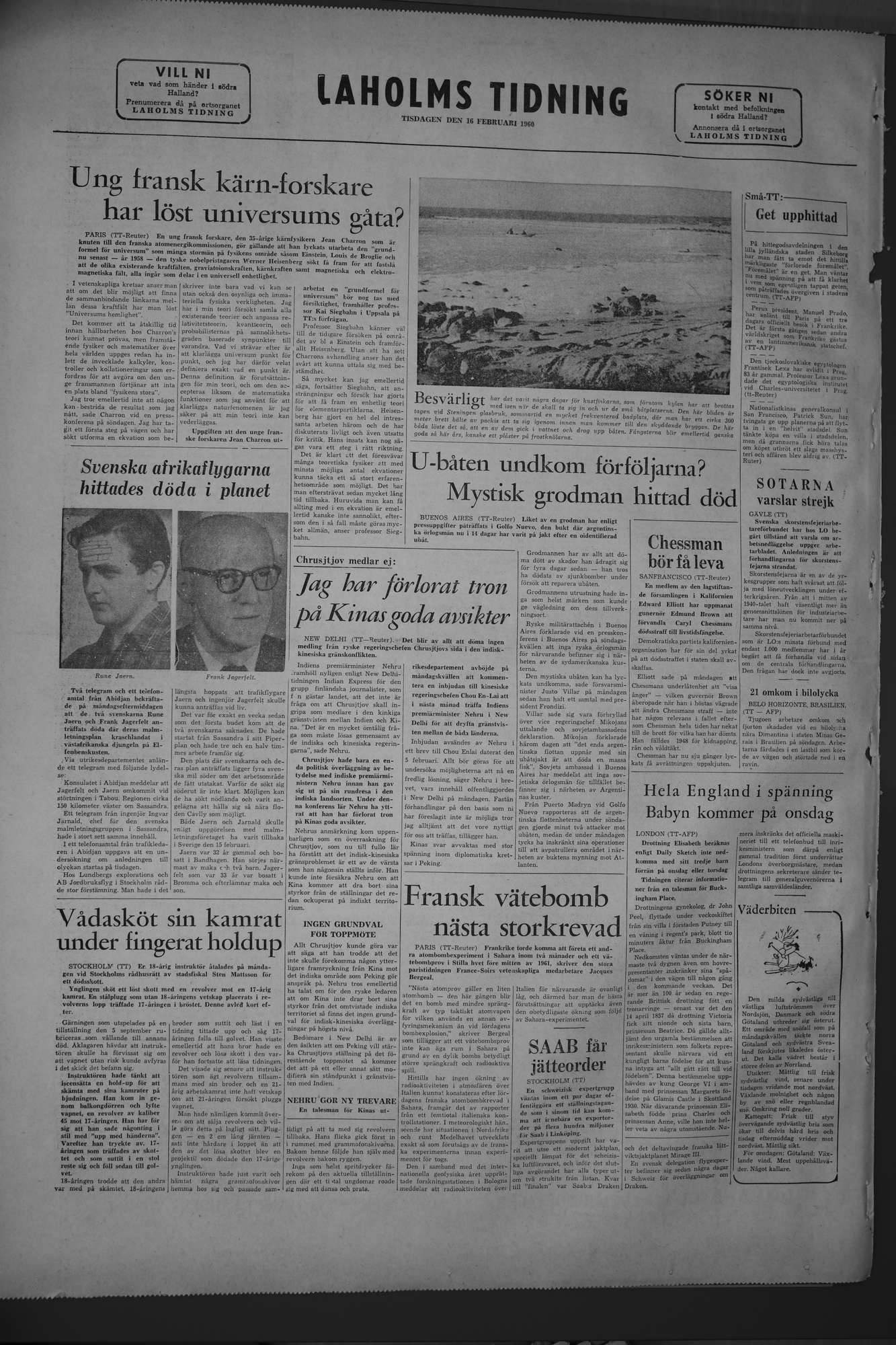 Laholms Tidning Tisdag 16 februari 1960, sida 8