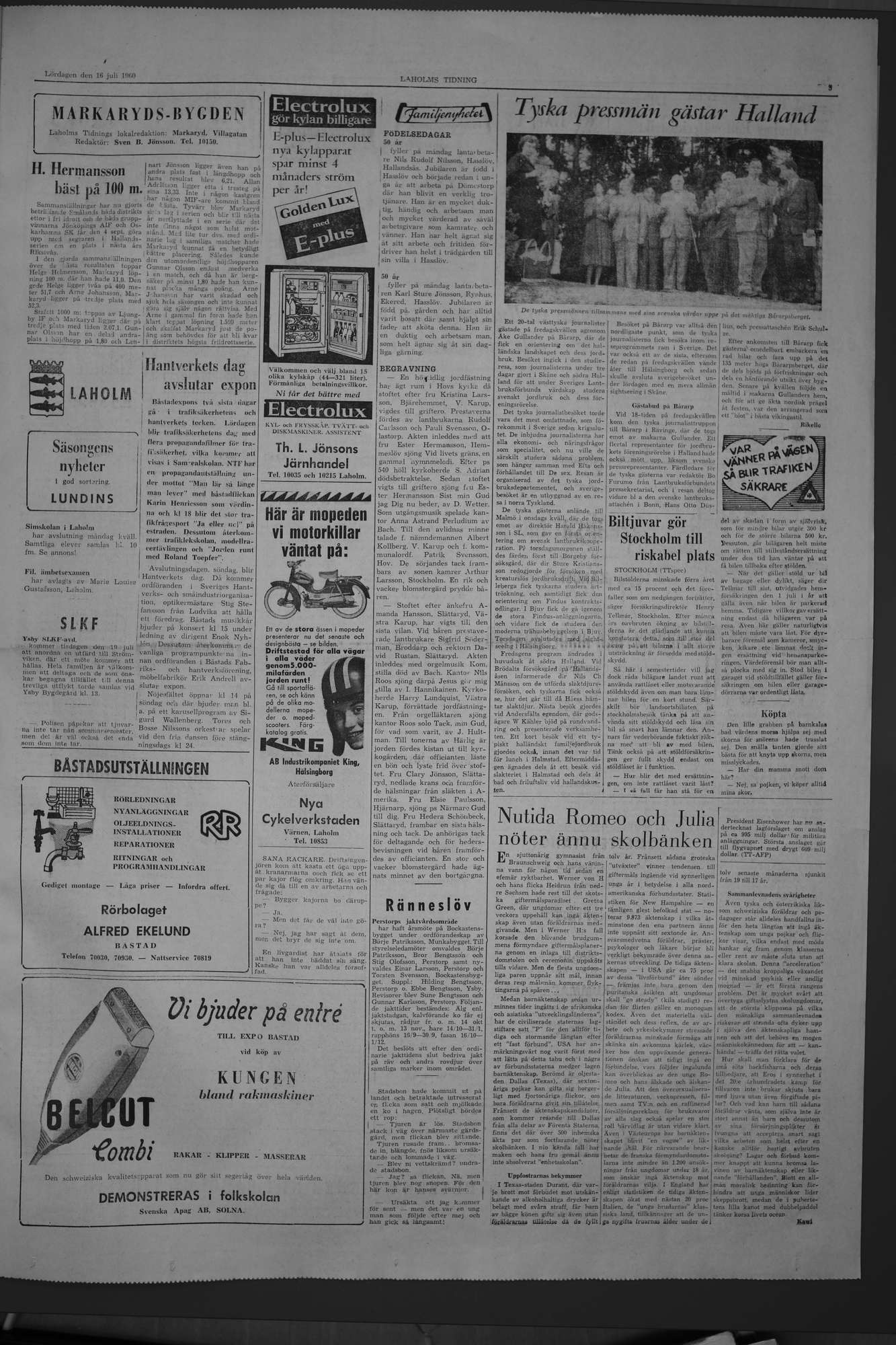 Laholms Tidning Lördag 16 juli 1960, sida 3