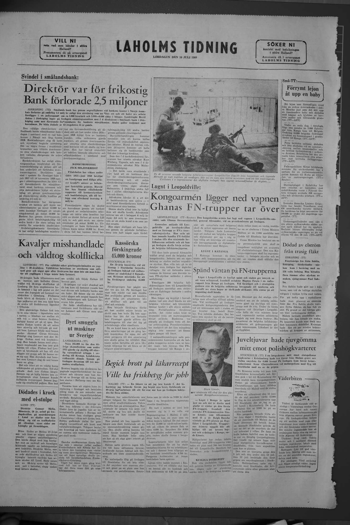 Laholms Tidning Lördag 16 juli 1960, sida 8