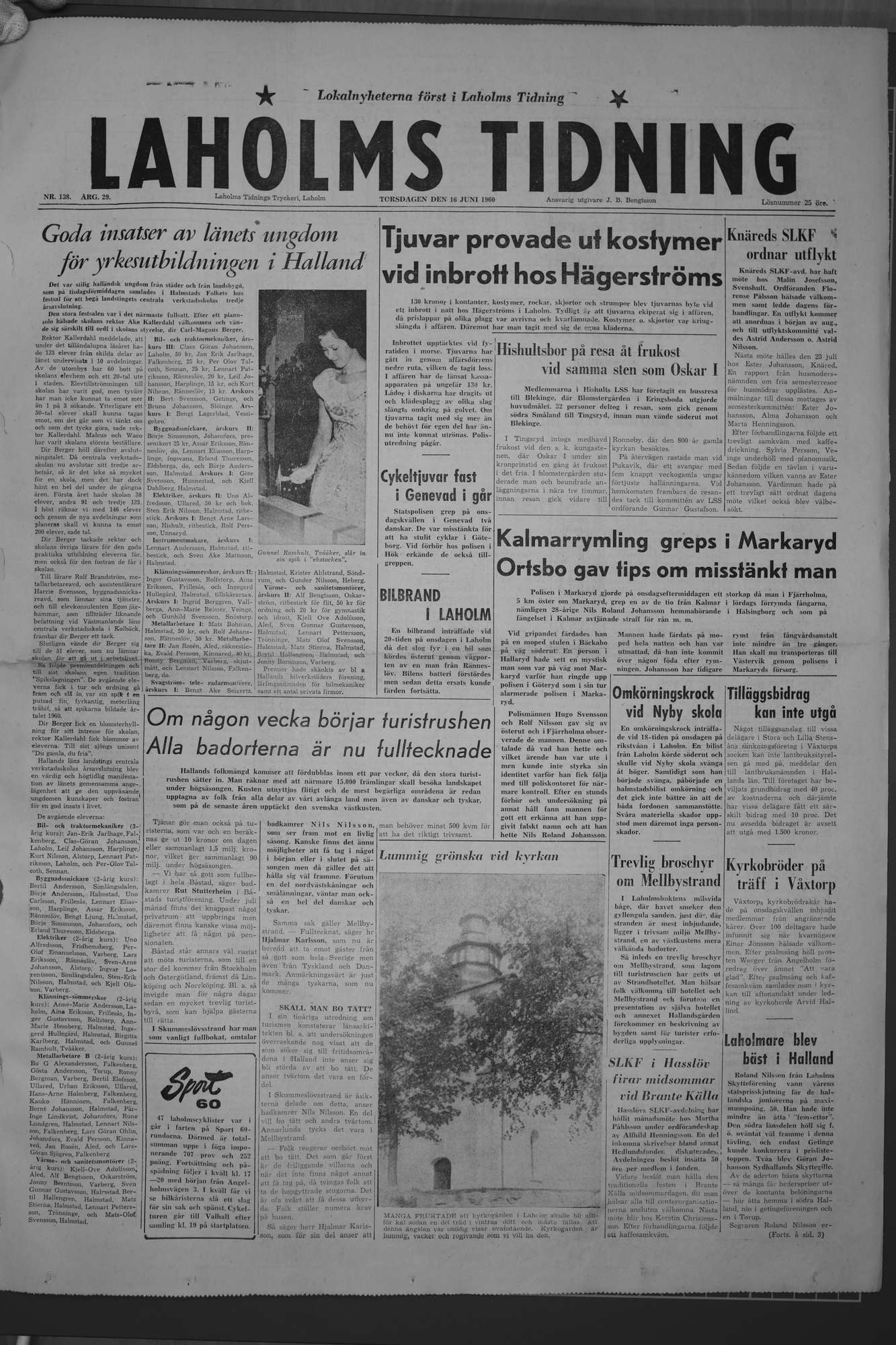 Laholms Tidning Torsdag 16 juni 1960, sida 1