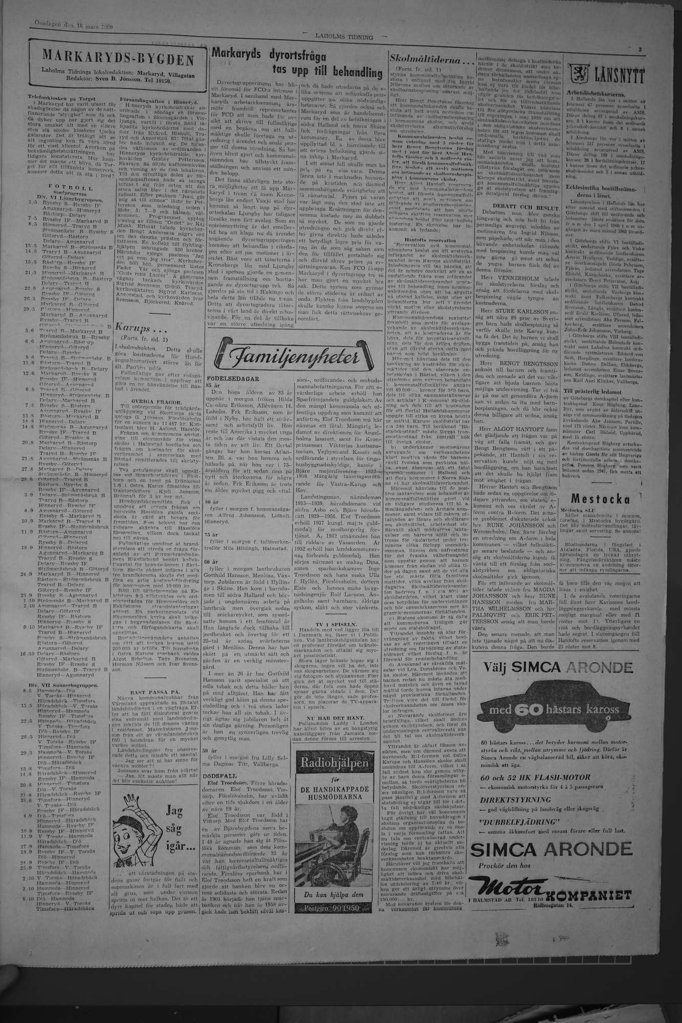 Laholms Tidning Onsdag 16 mars 1960, sida 3