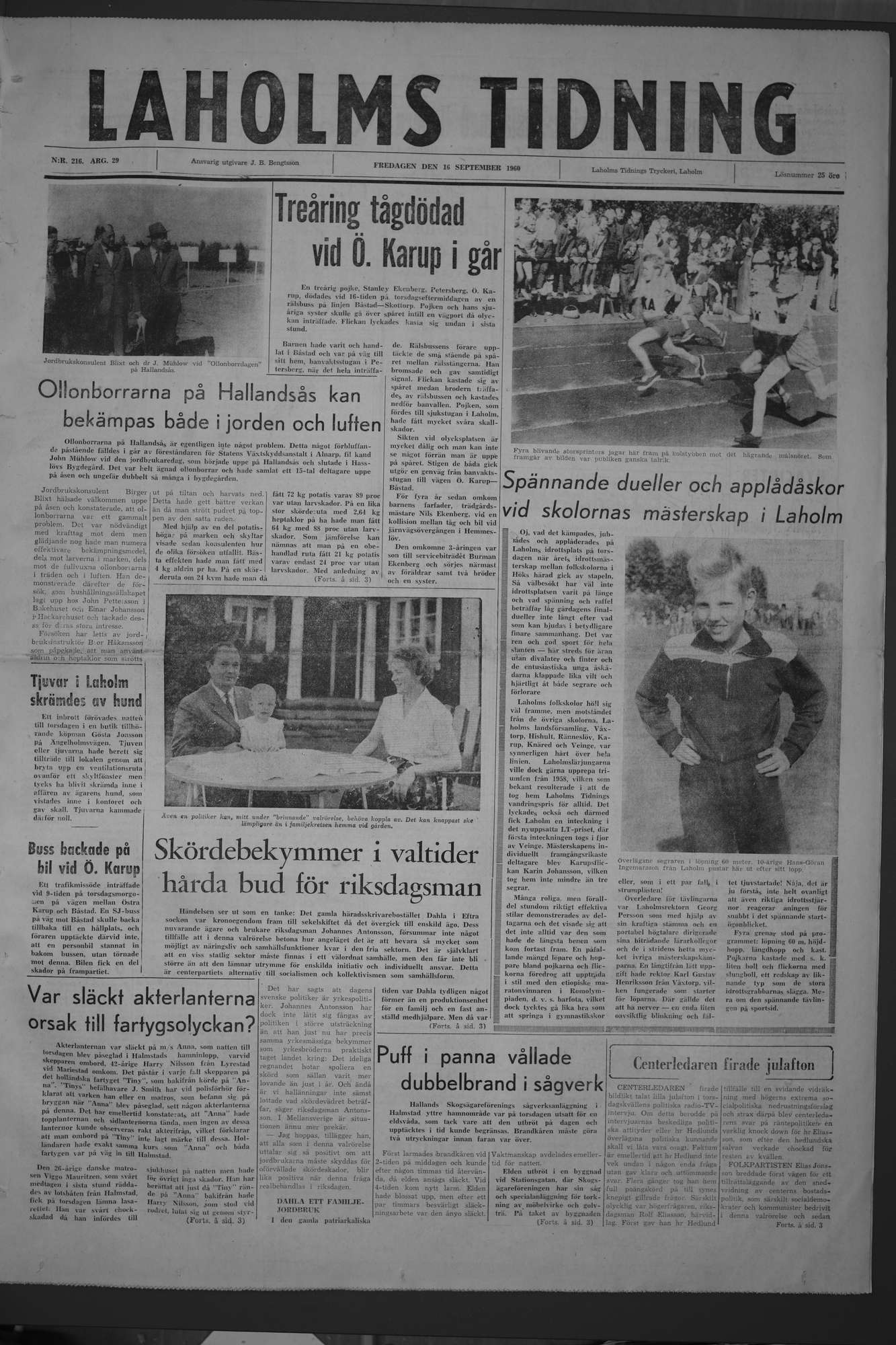 Laholms Tidning Fredag 16 september 1960, sida 1
