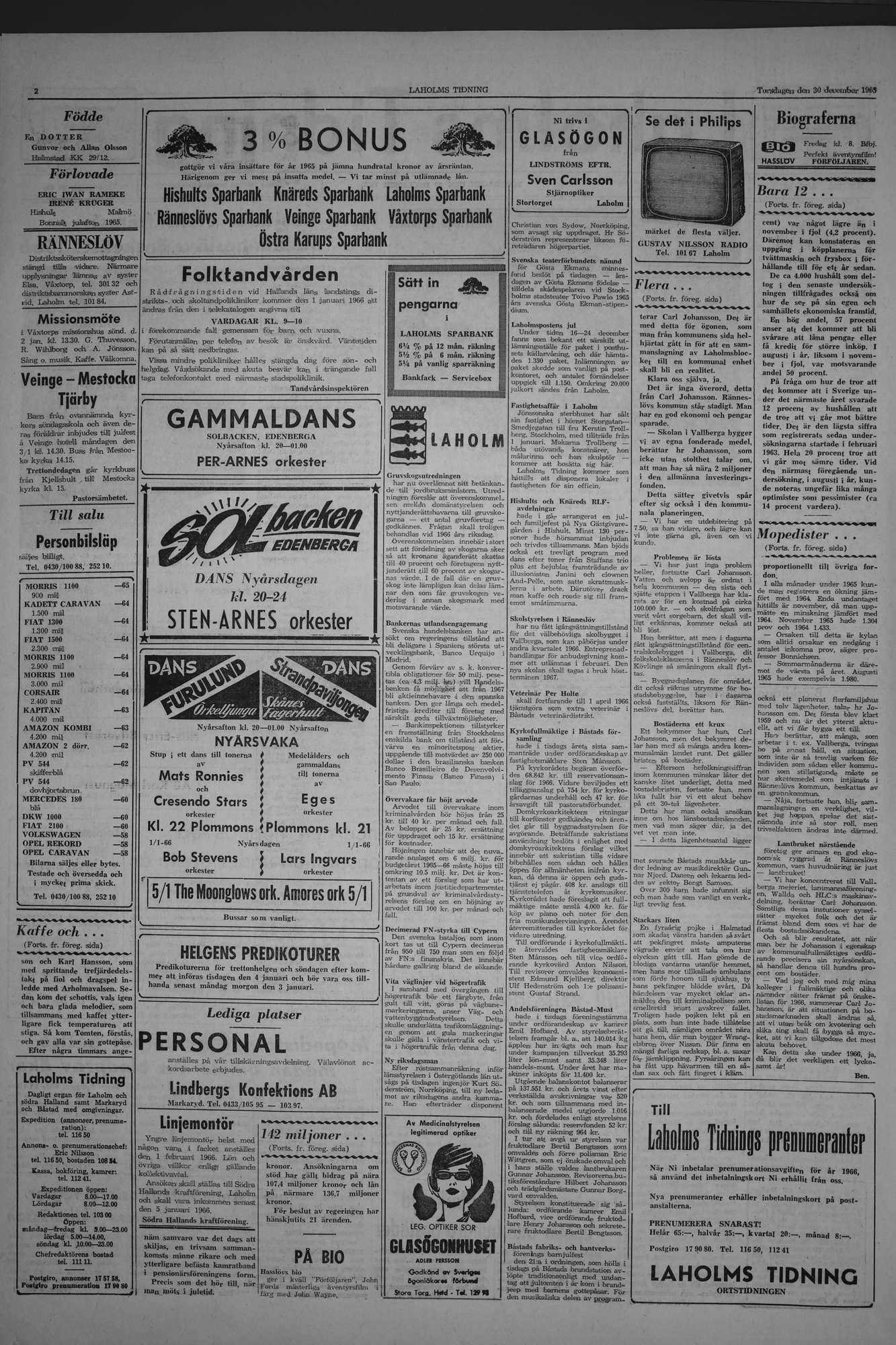 Laholms Tidning Torsdag 30 december 1965, sida 2