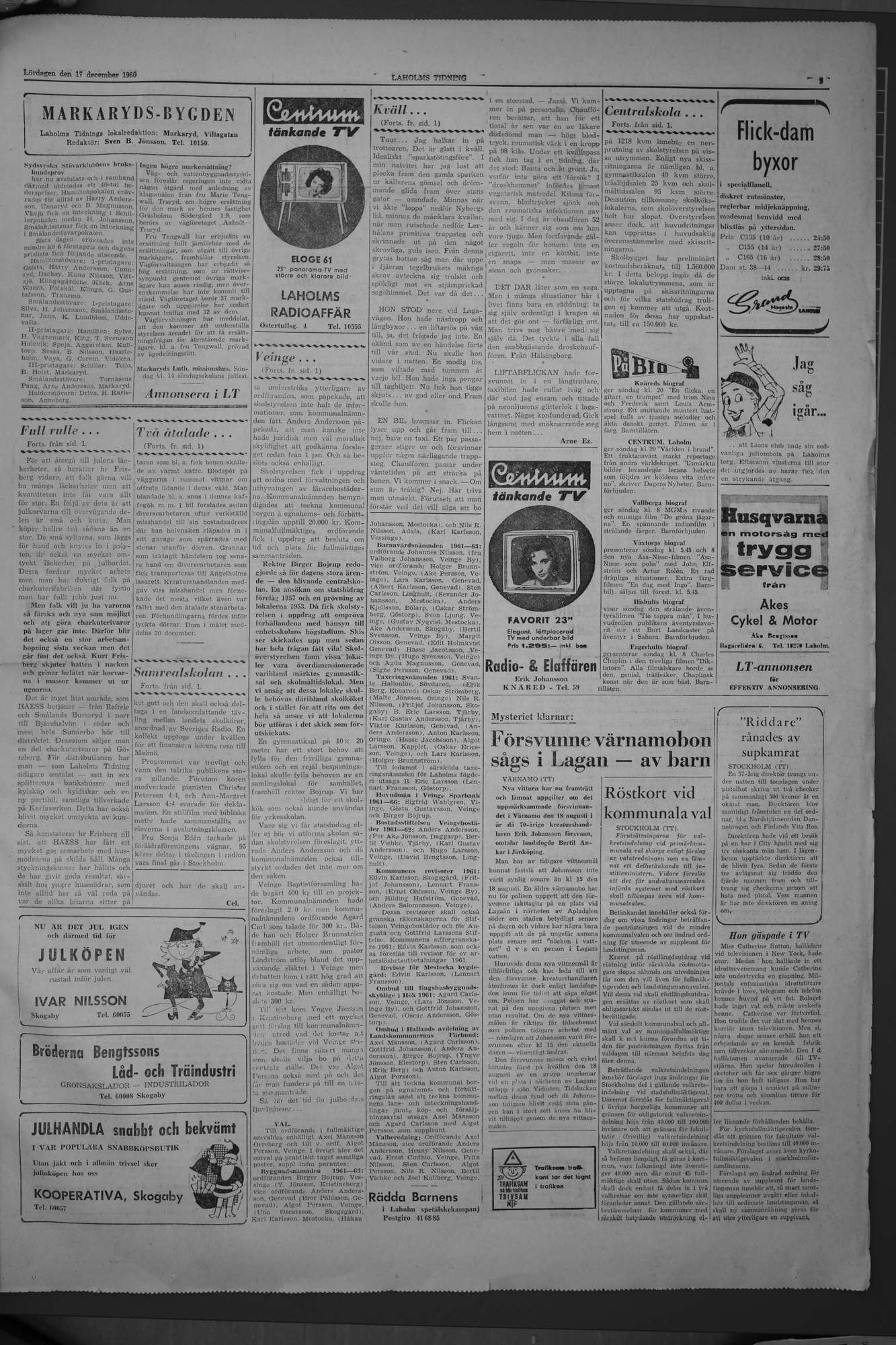 Laholms Tidning Lördag 17 december 1960, sida 3