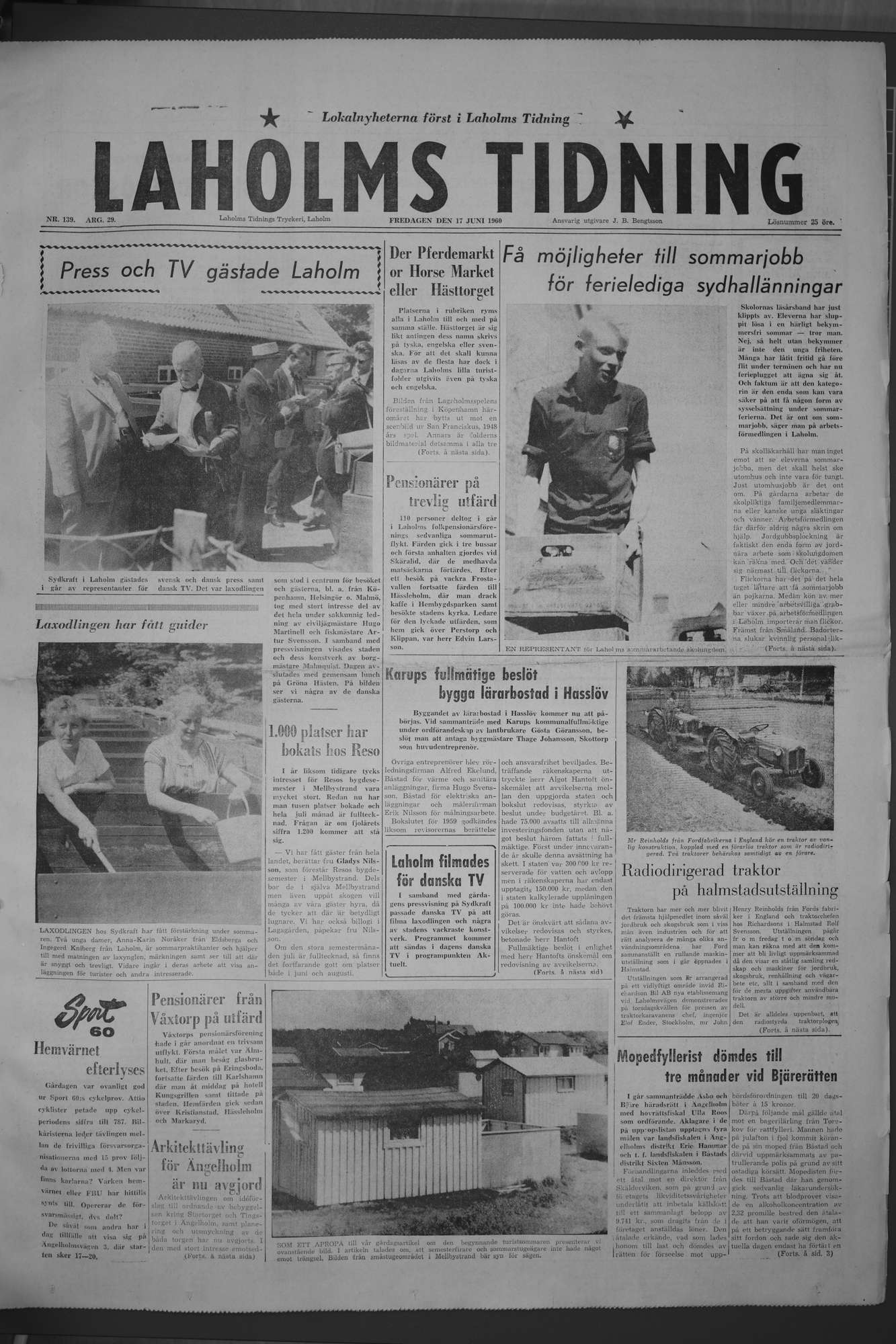 Laholms Tidning Fredag 17 juni 1960, sida 1