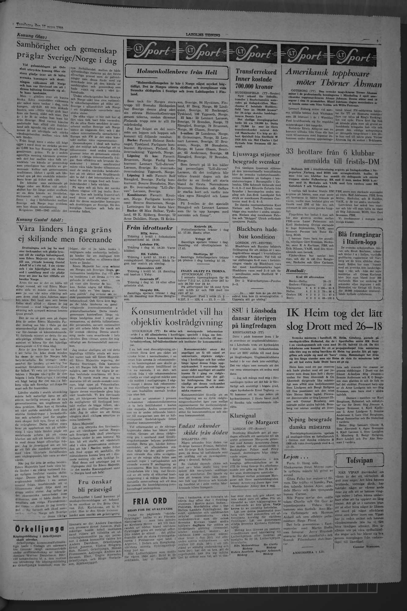 Laholms Tidning Torsdag 17 mars 1960, sida 5