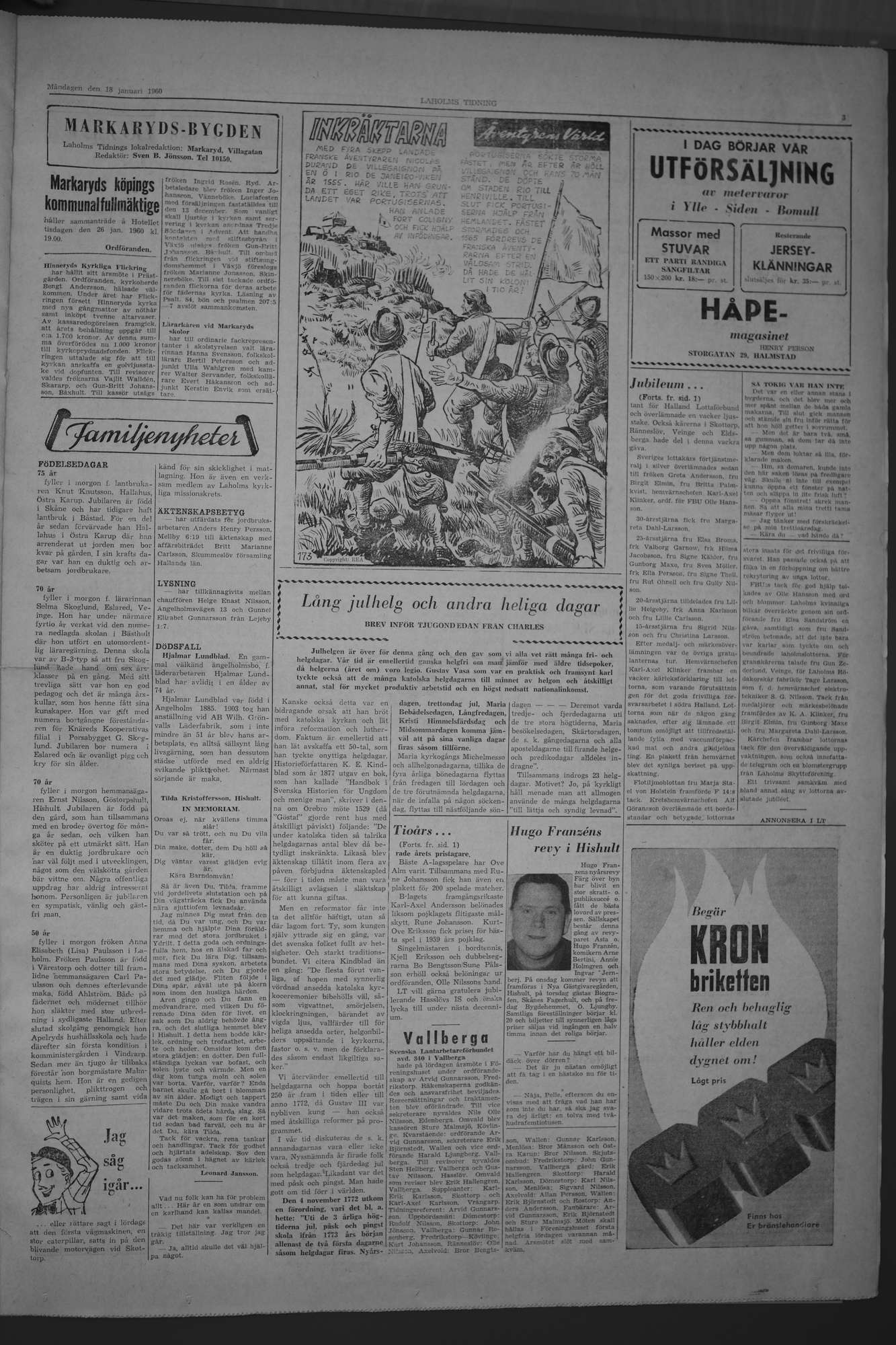 Laholms Tidning Måndag 18 januari 1960, sida 3