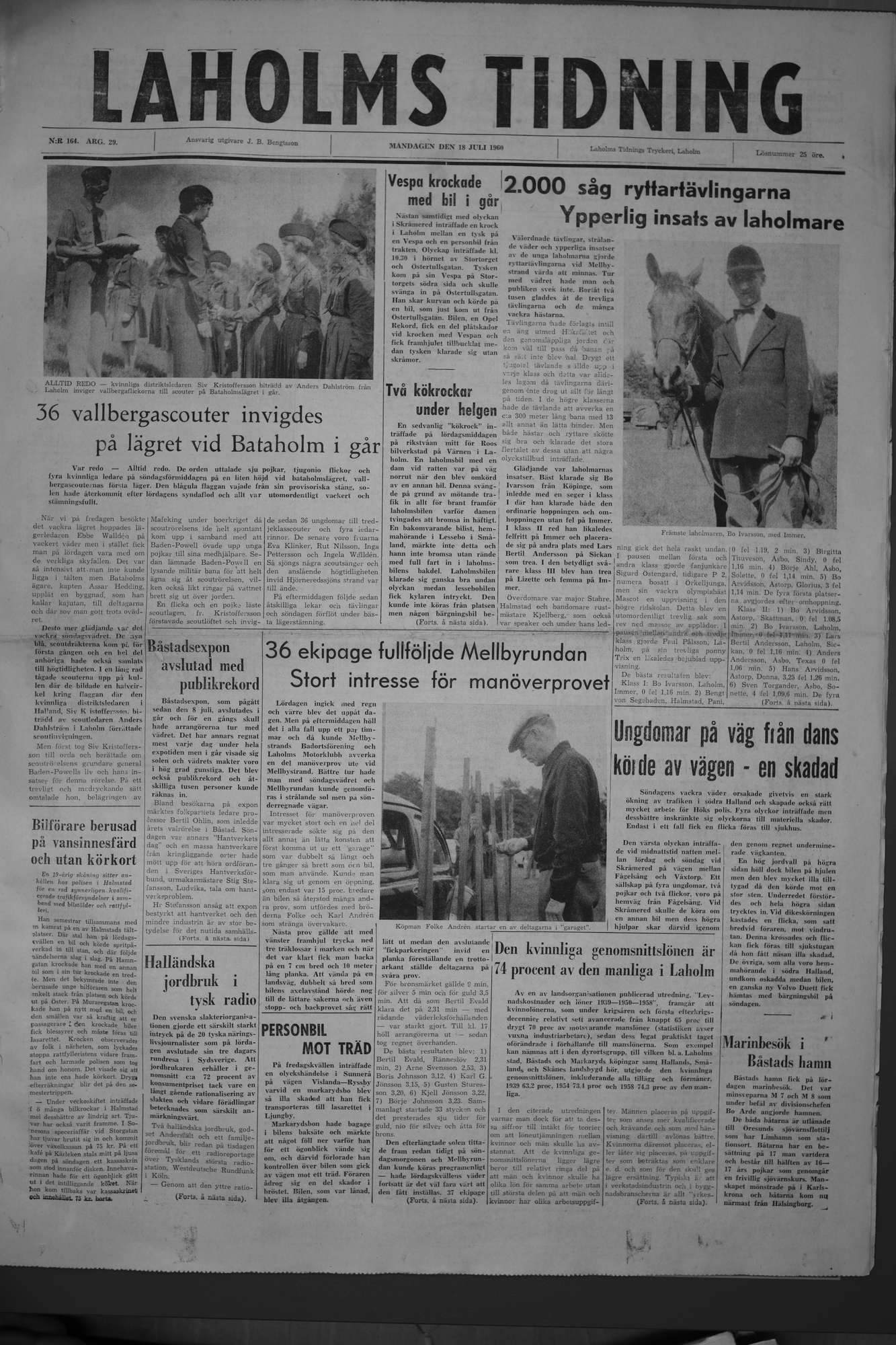 Laholms Tidning Måndag 18 juli 1960, sida 1