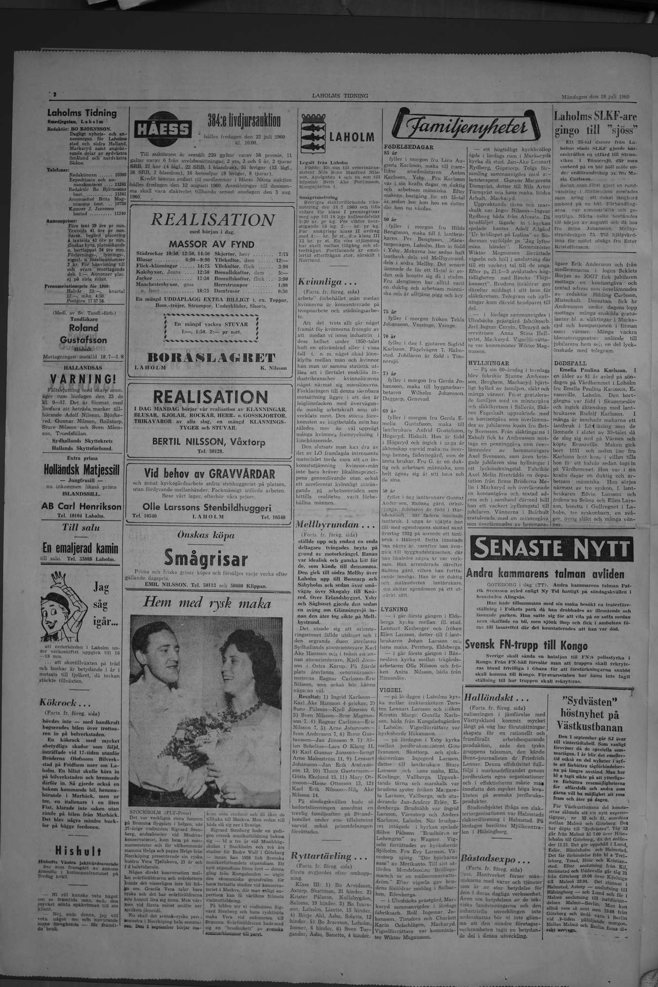 Laholms Tidning Måndag 18 juli 1960, sida 2