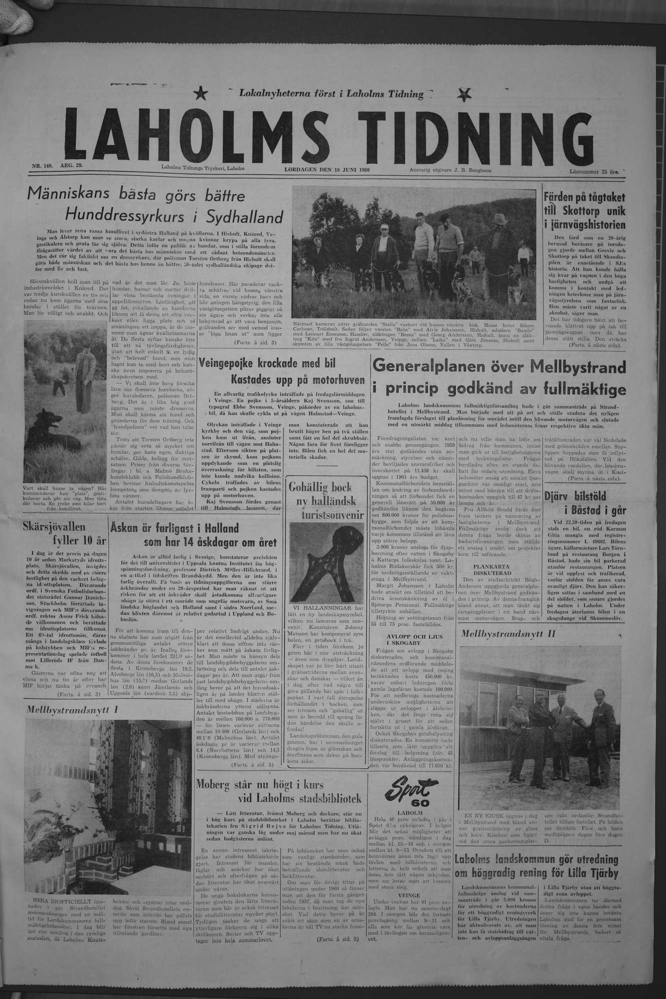 Laholms Tidning Lördag 18 juni 1960, sida 1