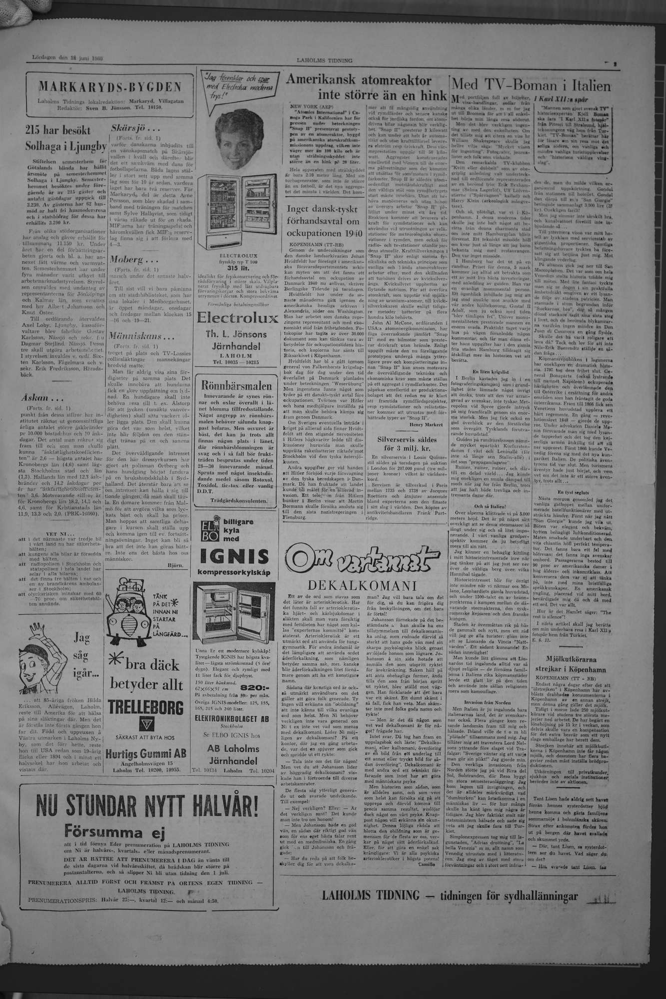 Laholms Tidning Lördag 18 juni 1960, sida 3