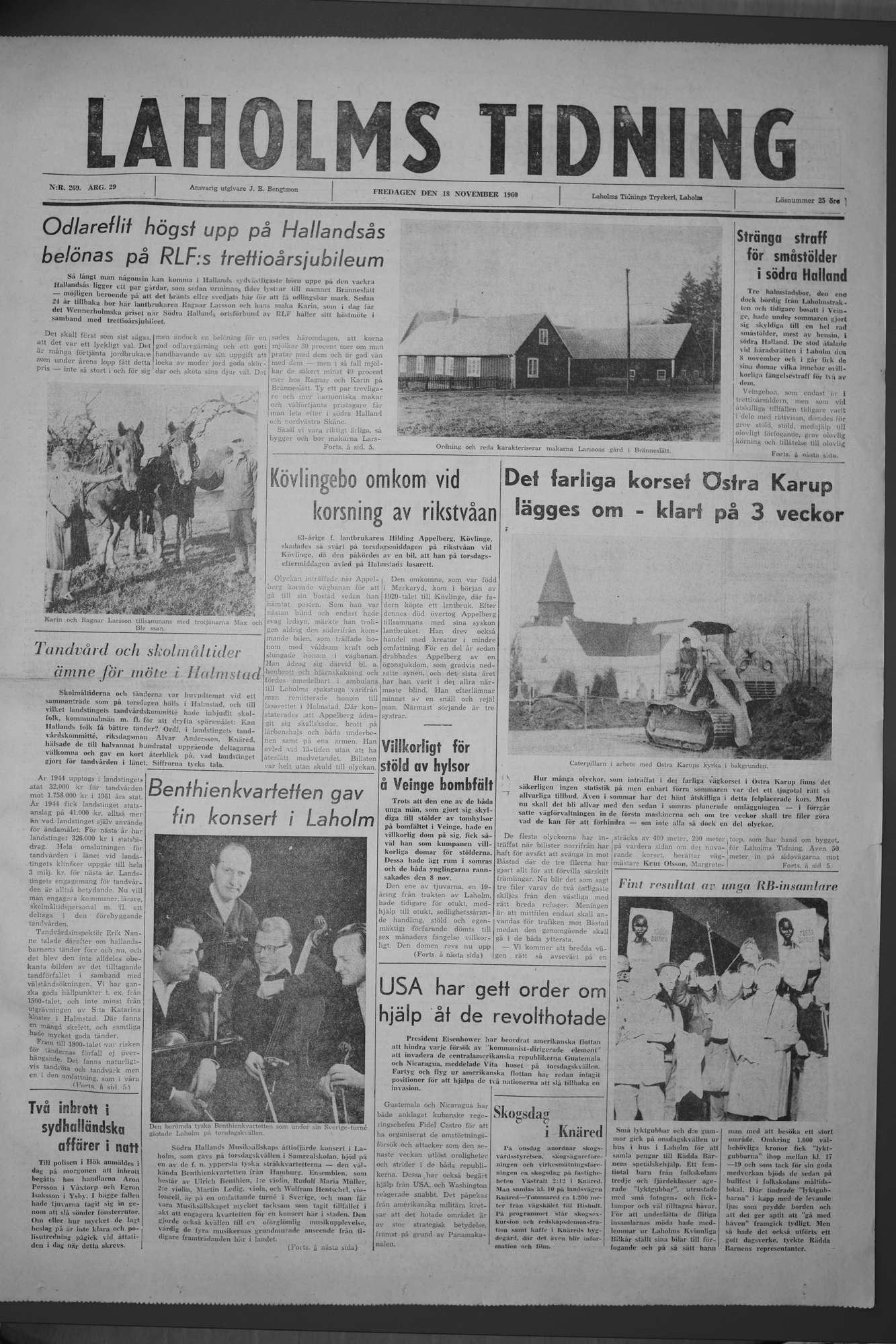 Laholms Tidning Fredag 18 november 1960, sida 1