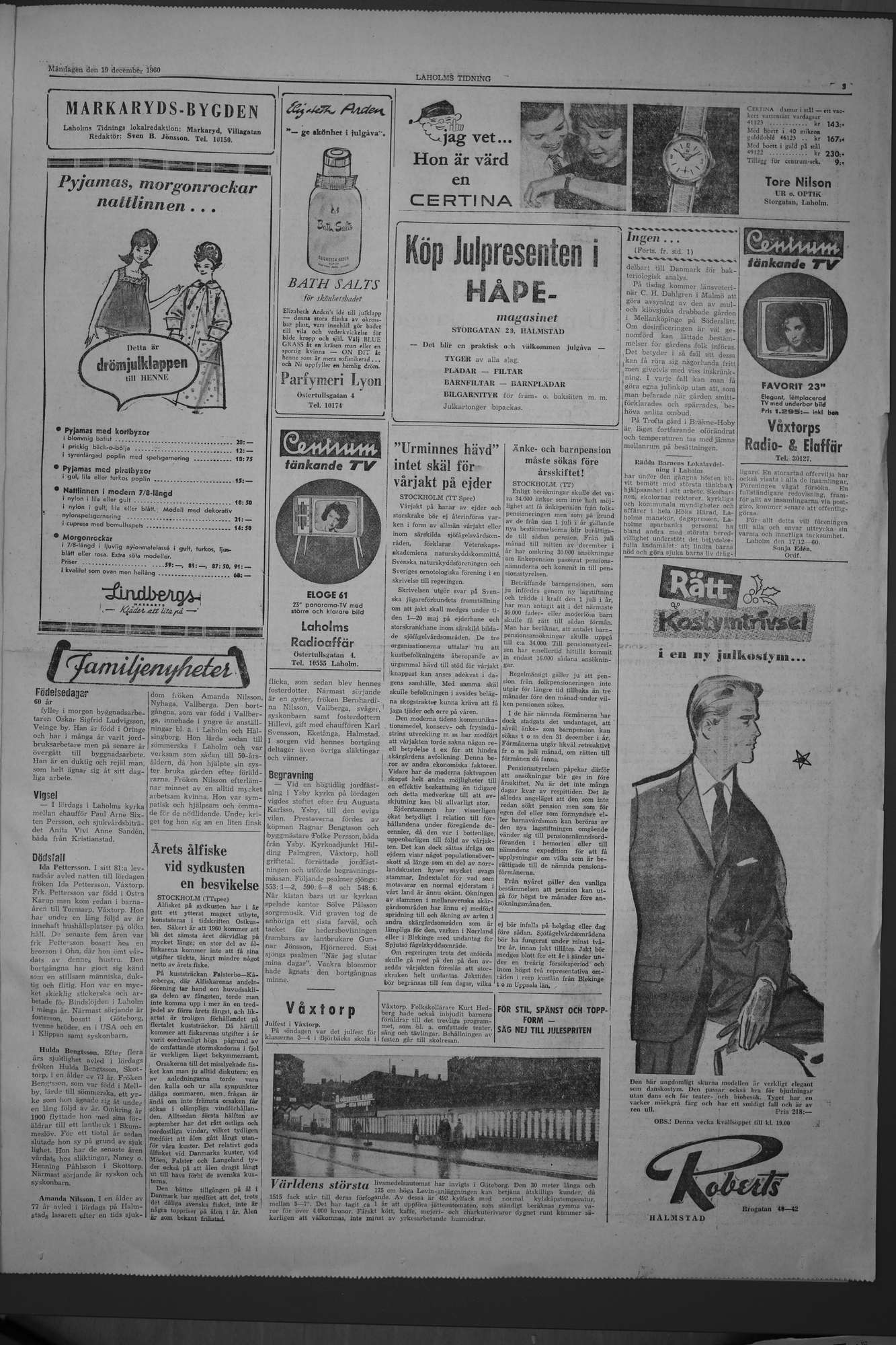 Laholms Tidning Måndag 19 december 1960, sida 3