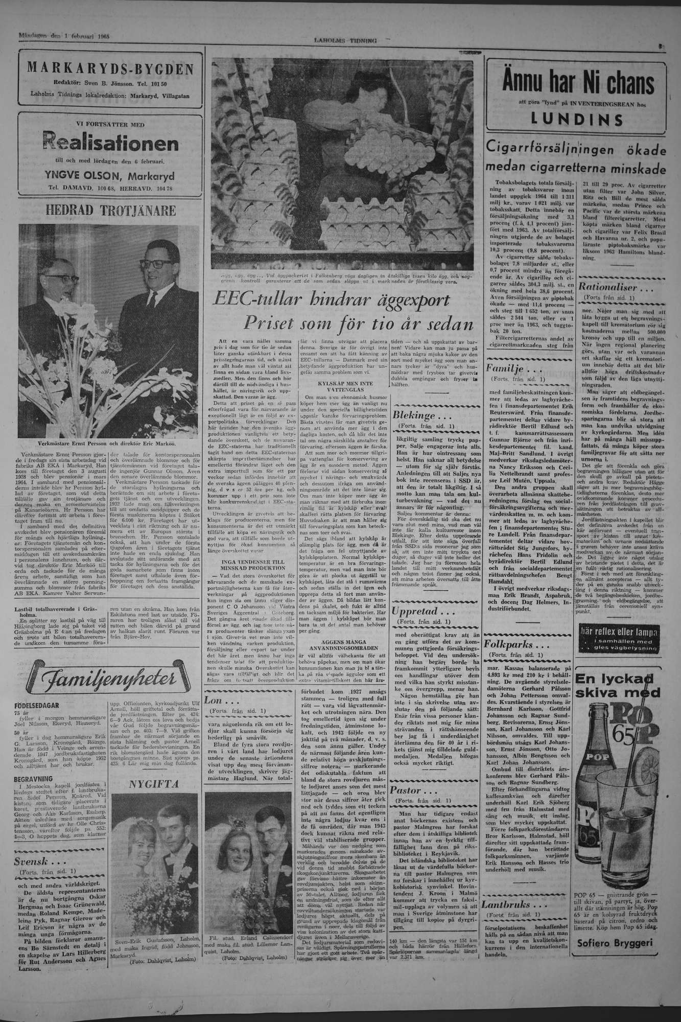 Laholms Tidning Måndag 1 februari 1965, sida 3