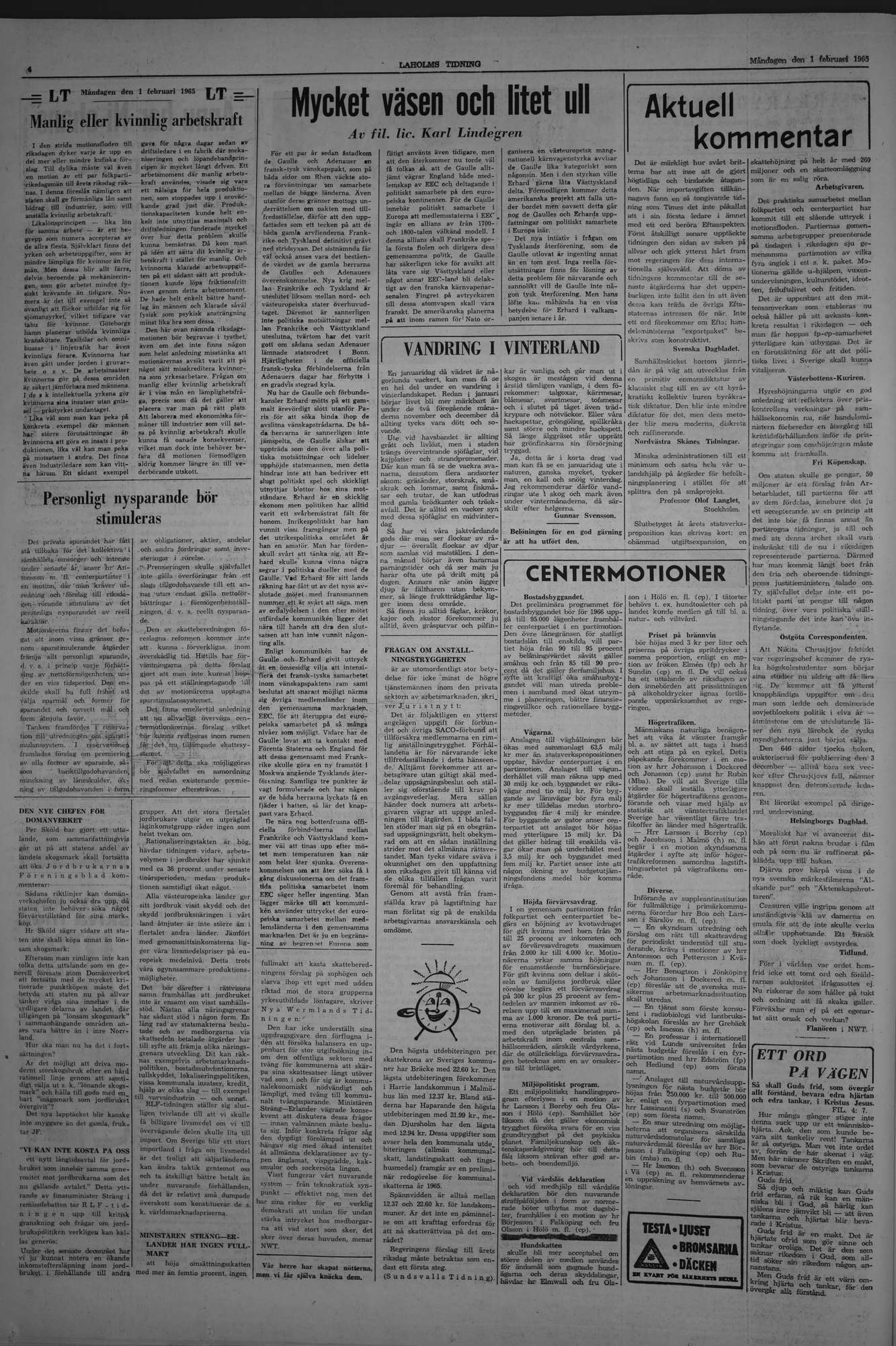 Laholms Tidning Måndag 1 februari 1965, sida 4