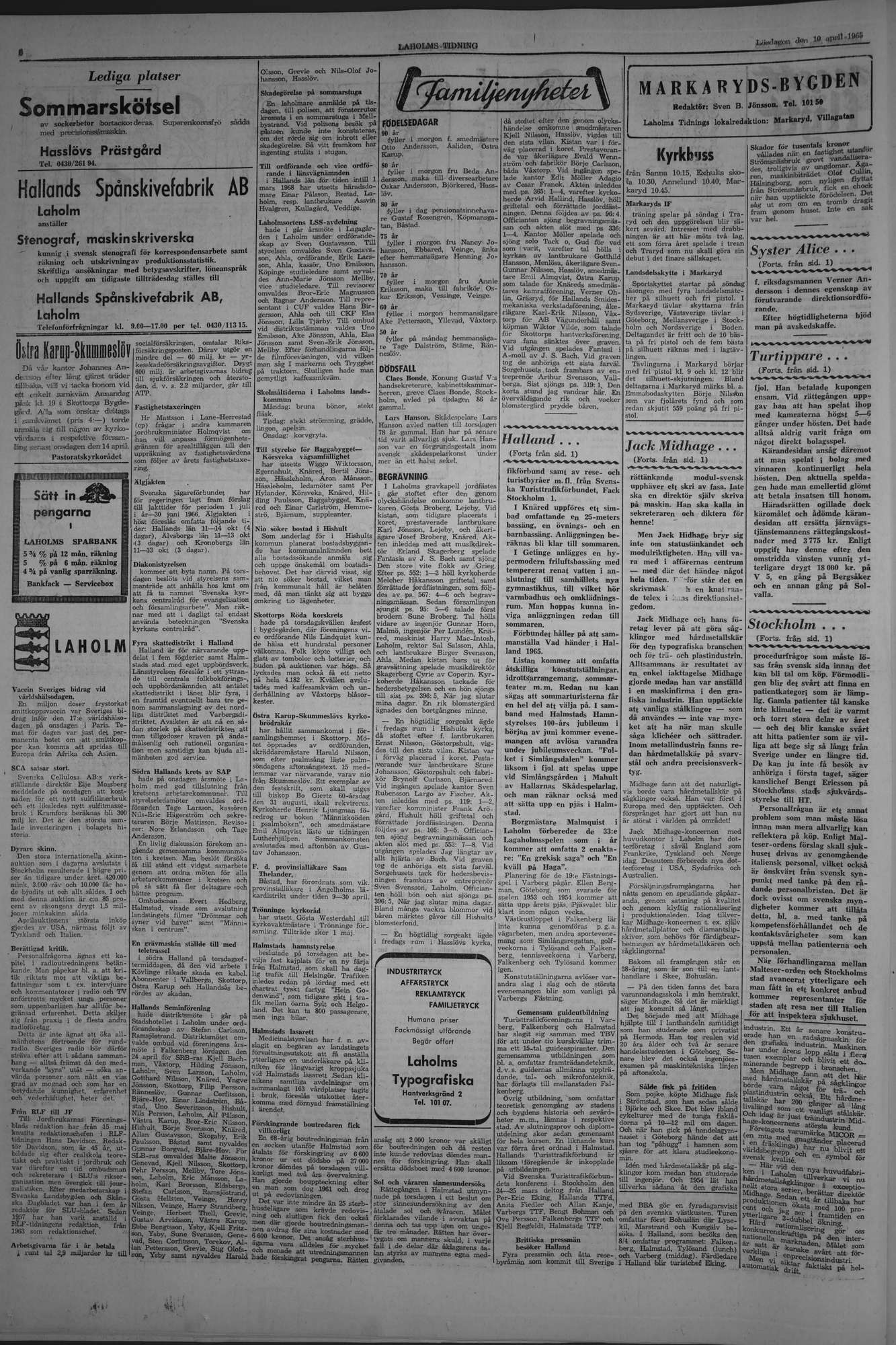 Laholms Tidning Lördag 10 april 1965, sida 6