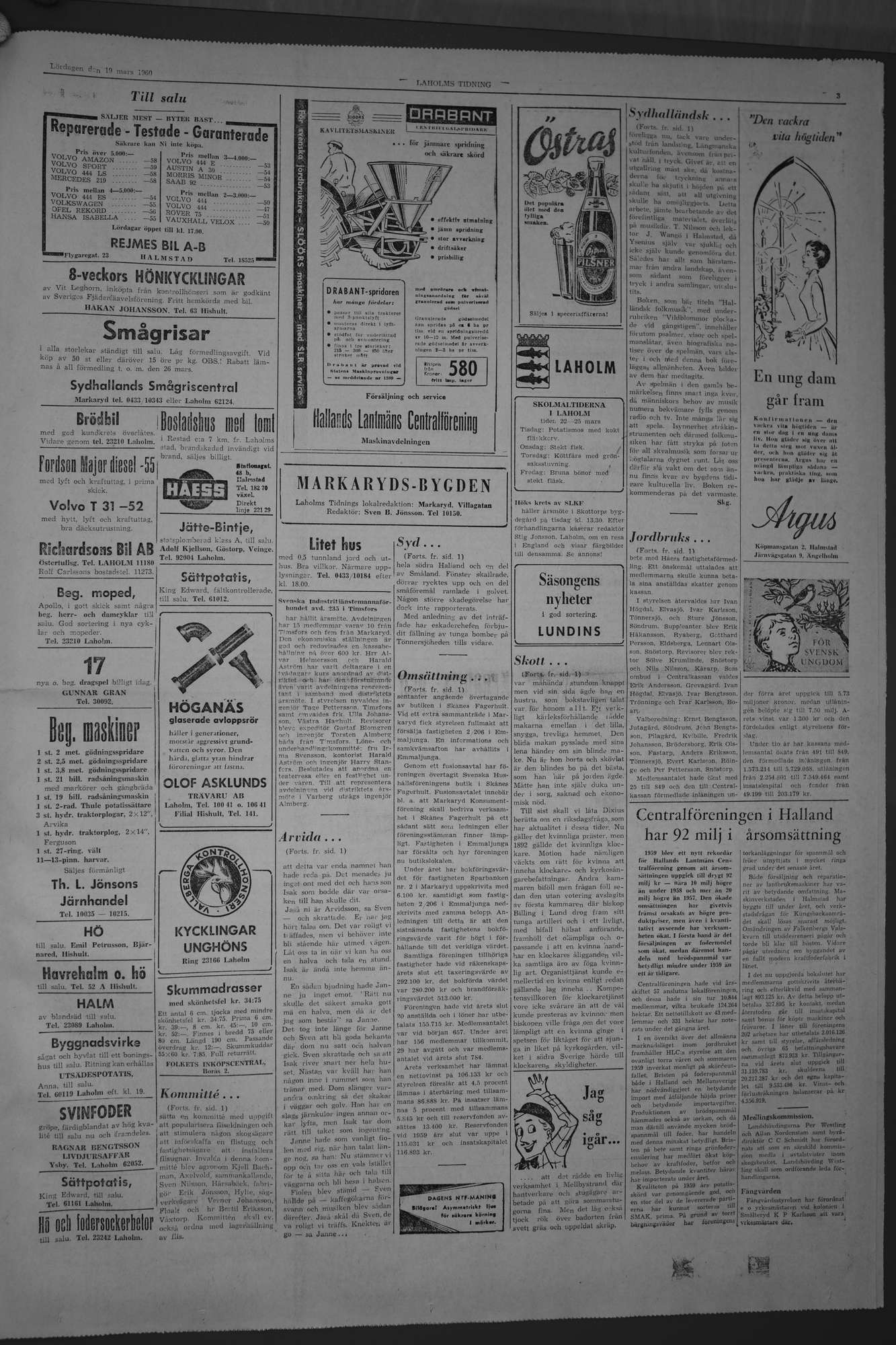 Laholms Tidning Lördag 19 mars 1960, sida 3