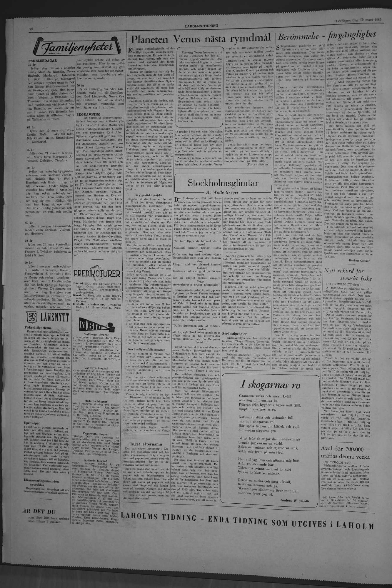 Laholms Tidning Lördag 19 mars 1960, sida 4
