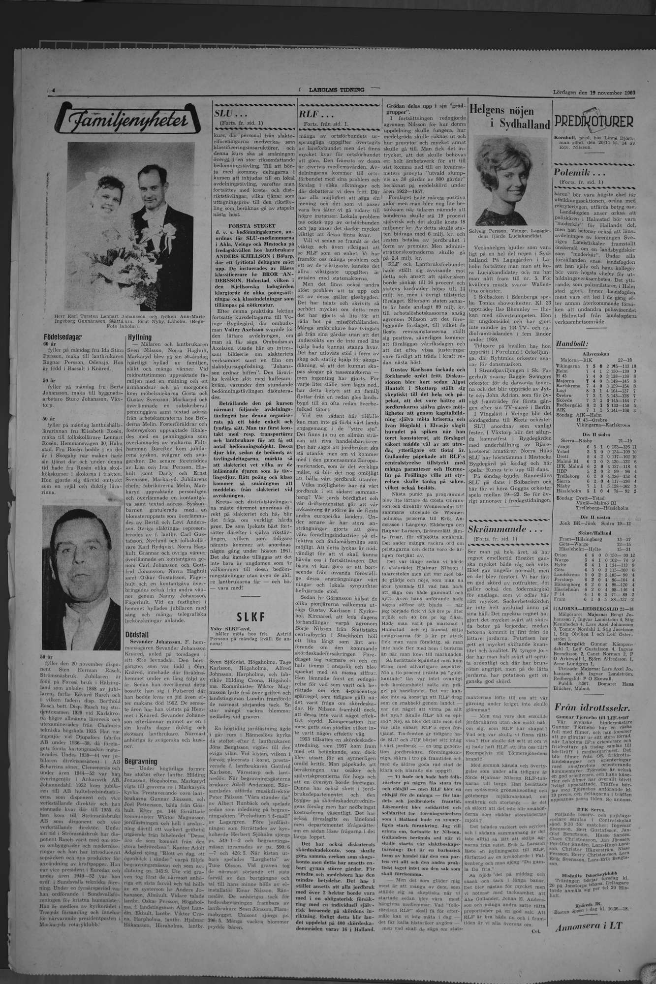 Laholms Tidning Lördag 19 november 1960, sida 4