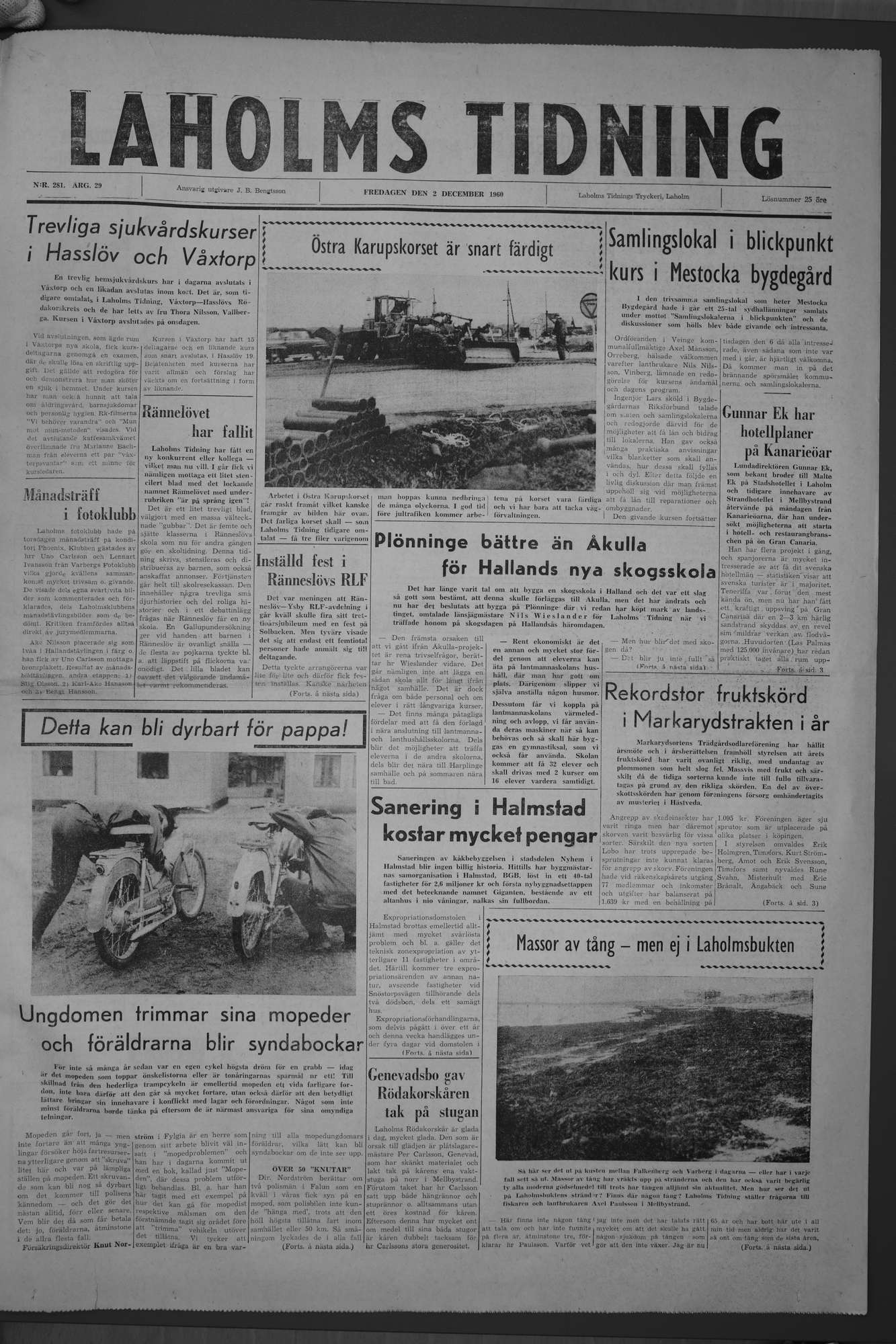 Laholms Tidning Fredag 2 december 1960, sida 1