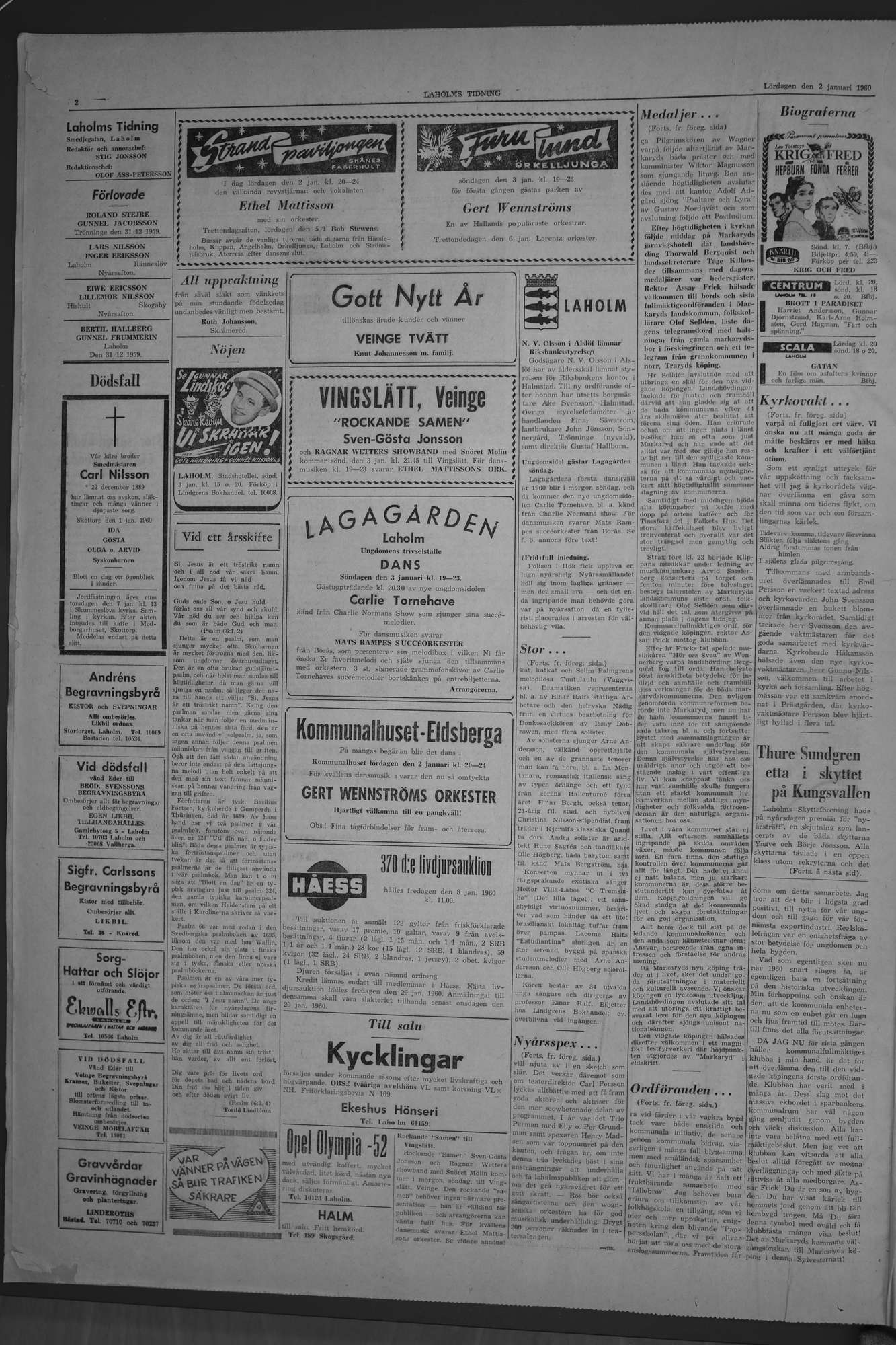 Laholms Tidning Lördag 2 januari 1960, sida 2