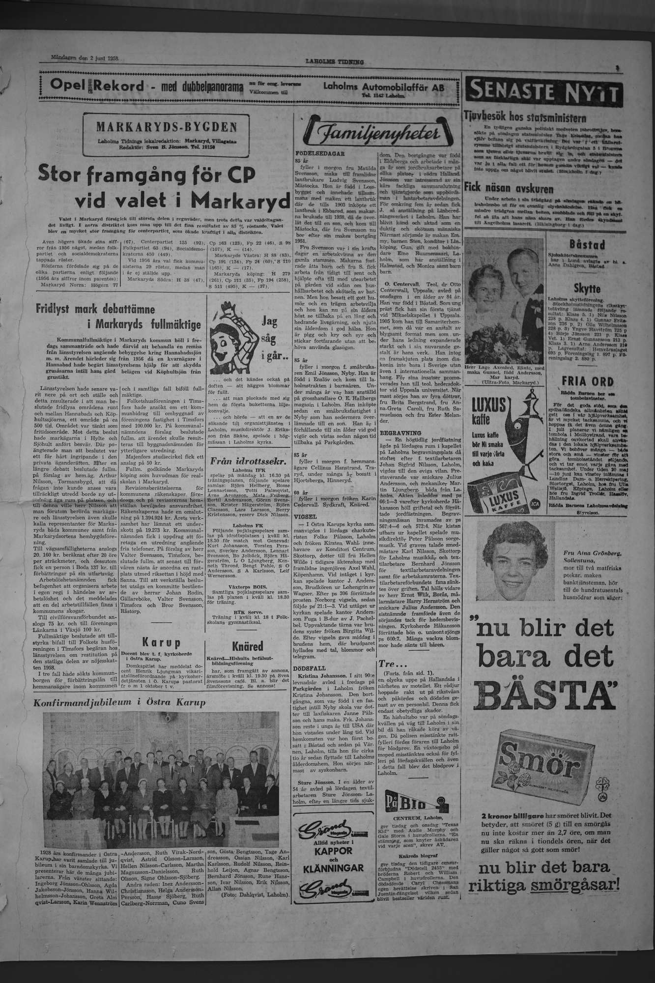Laholms Tidning Torsdag 2 juni 1960, sida 1