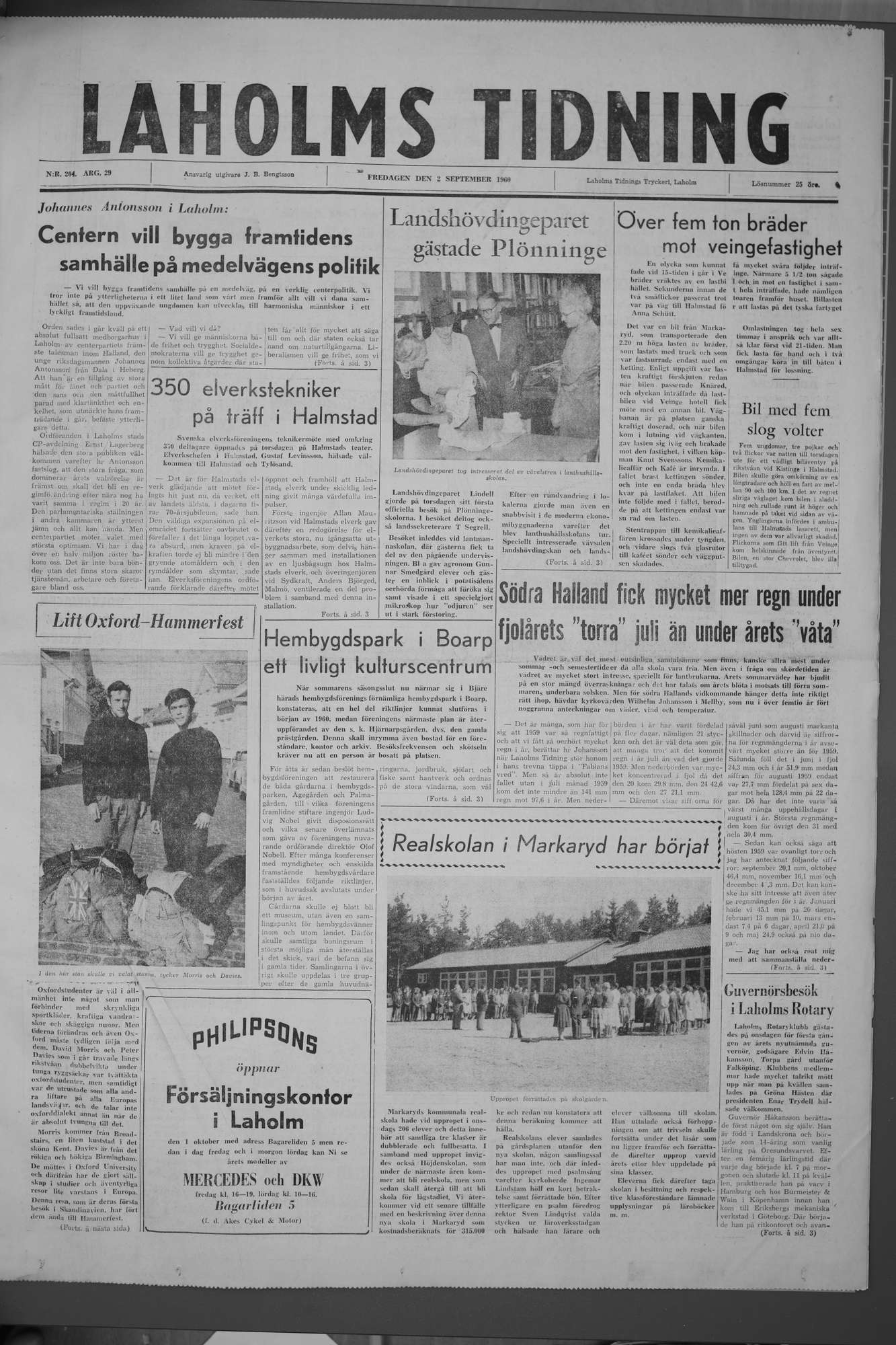 Laholms Tidning Fredag 2 september 1960, sida 1