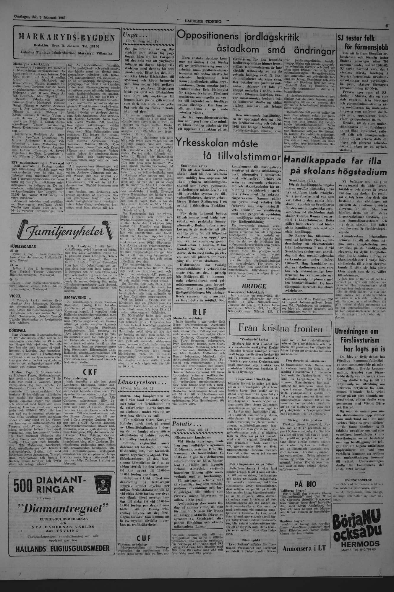 Laholms Tidning Onsdag 3 februari 1965, sida 3
