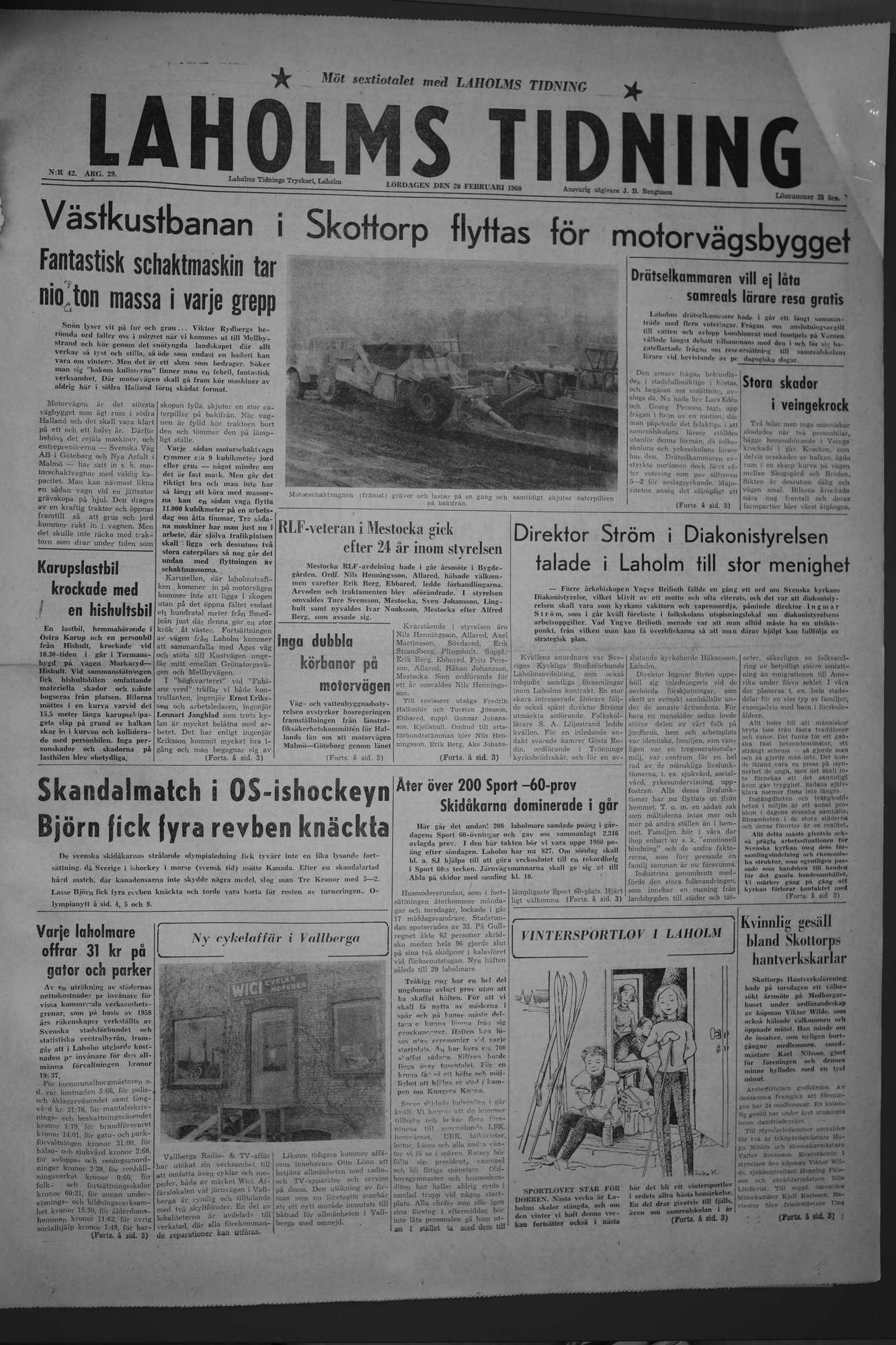 Laholms Tidning Lördag 20 februari 1960, sida 1