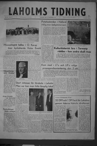Förstasidan, Tisdag 20 september 1960