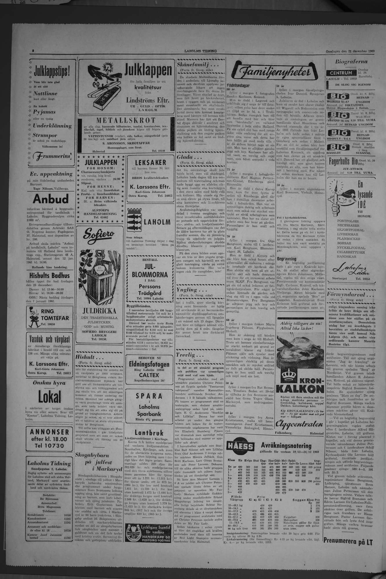 Laholms Tidning Onsdag 21 december 1960, sida 2