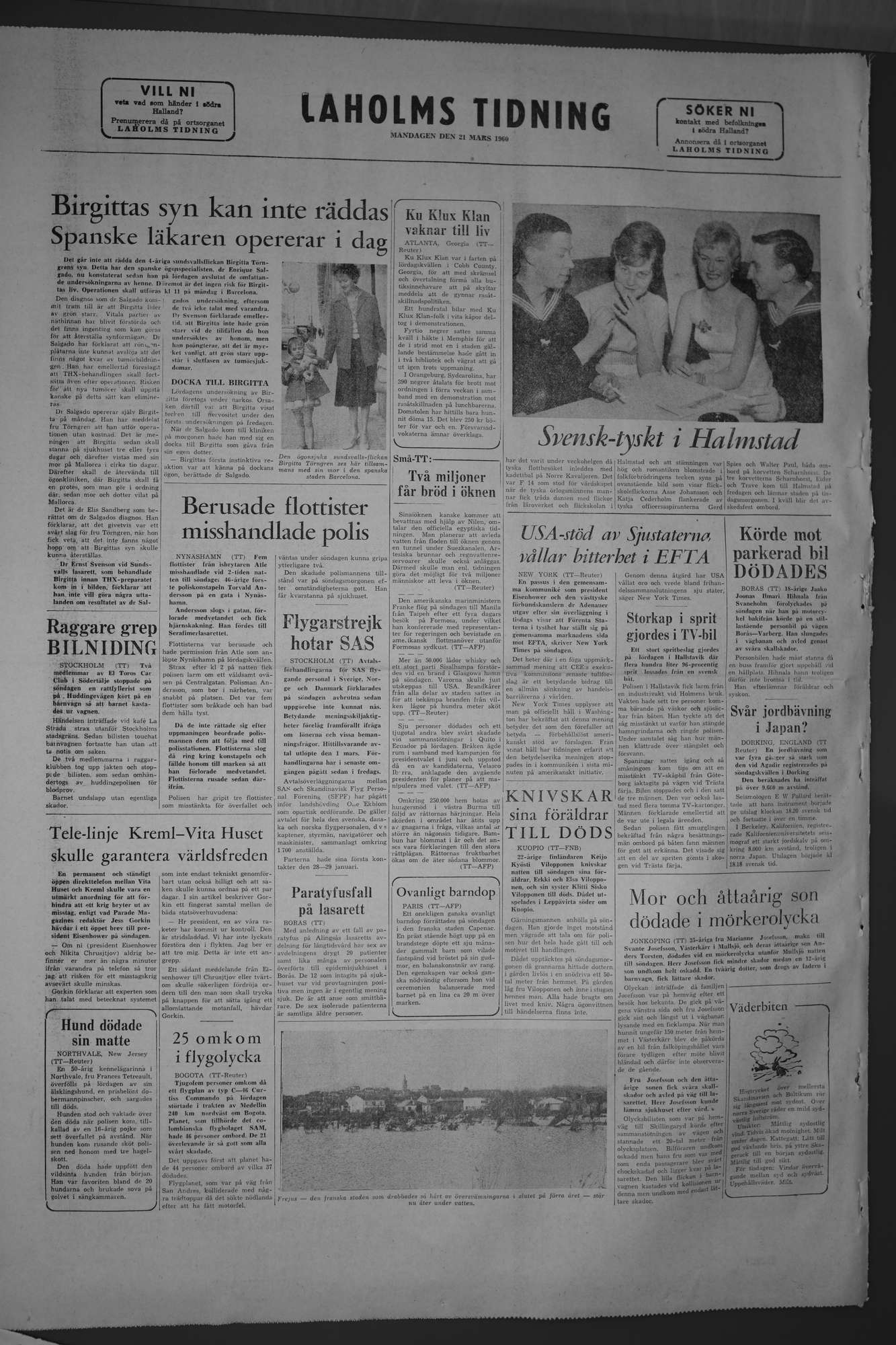 Laholms Tidning Måndag 21 mars 1960, sida 8