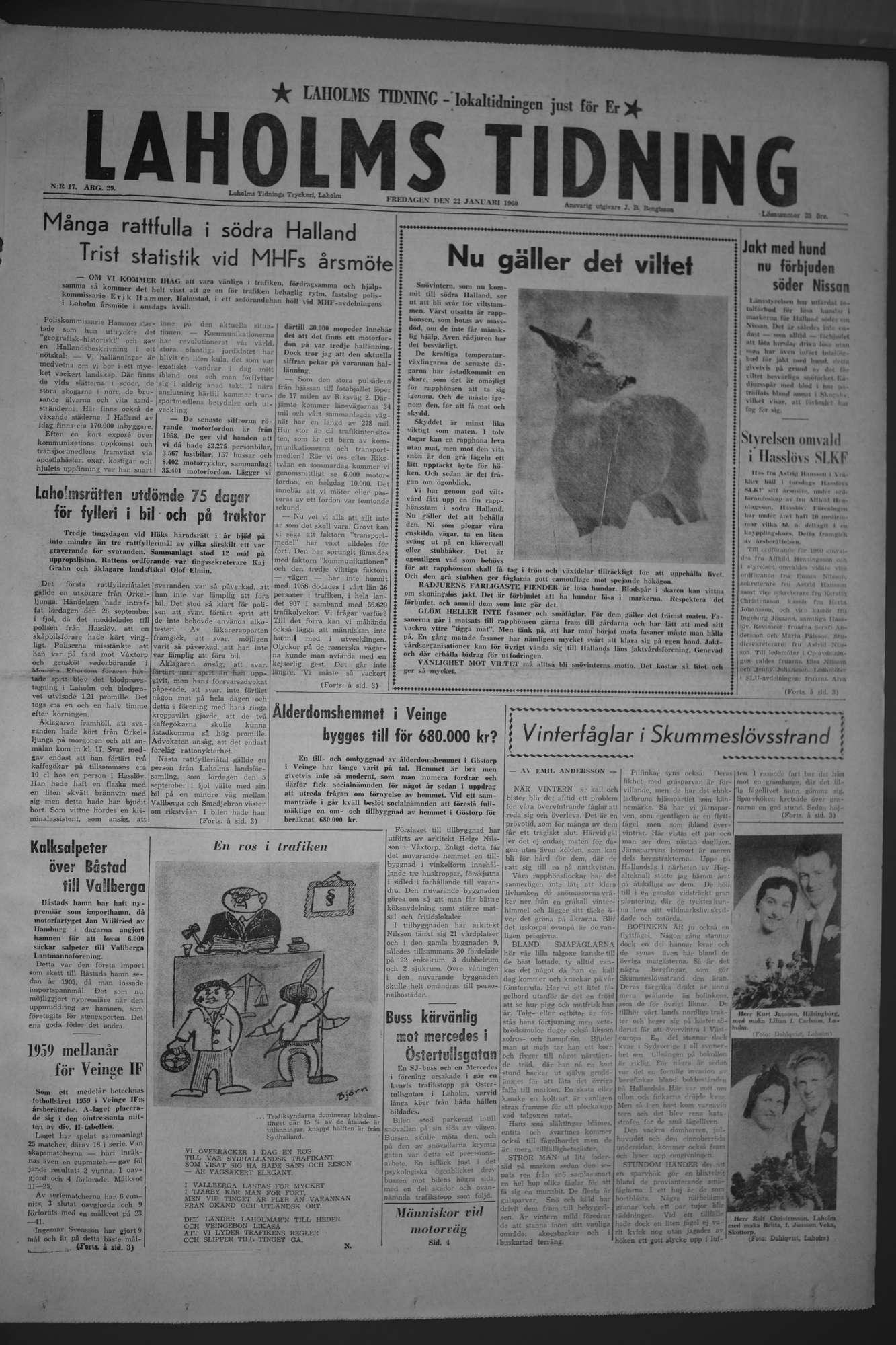 Laholms Tidning Fredag 22 januari 1960, sida 1