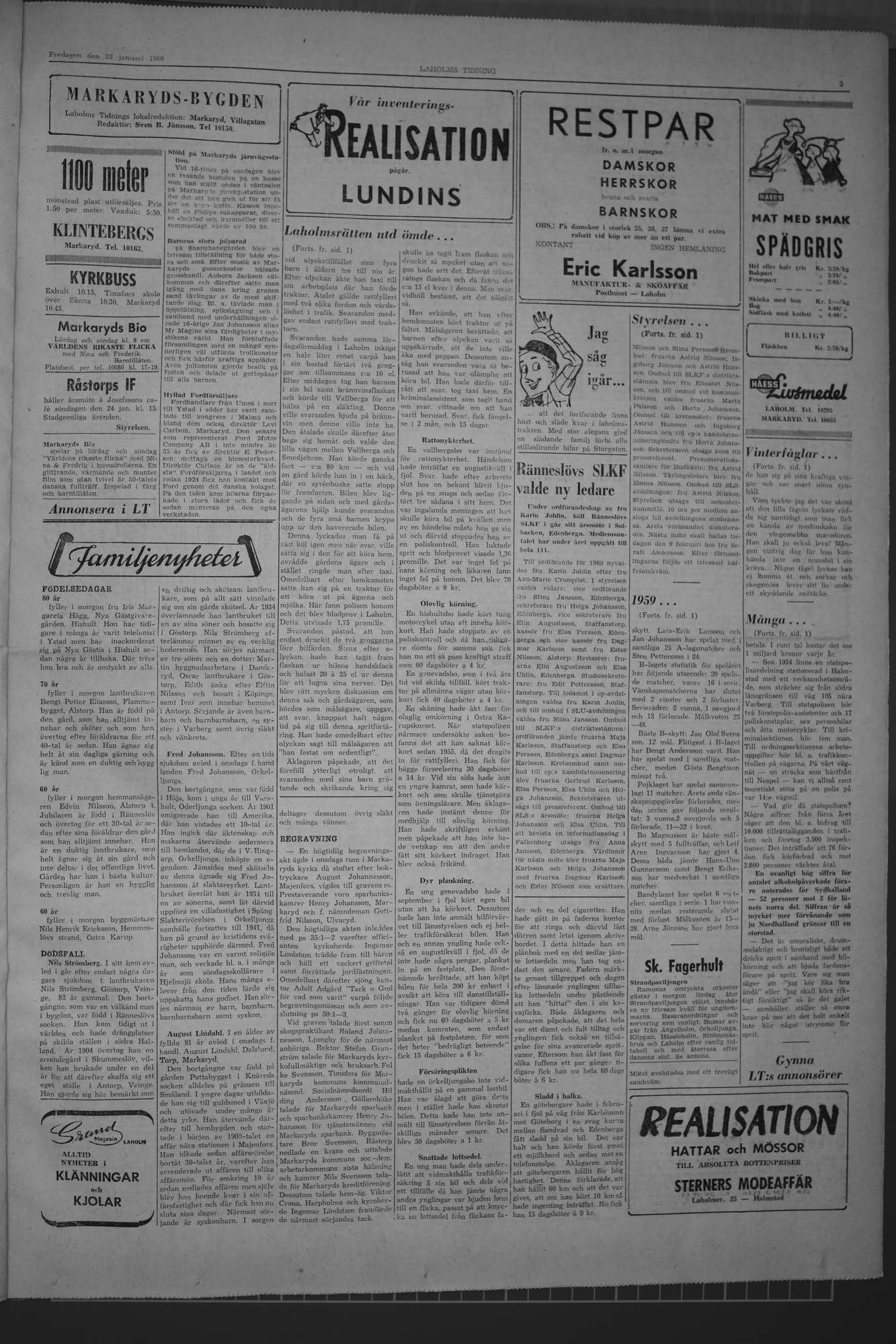Laholms Tidning Fredag 22 januari 1960, sida 3