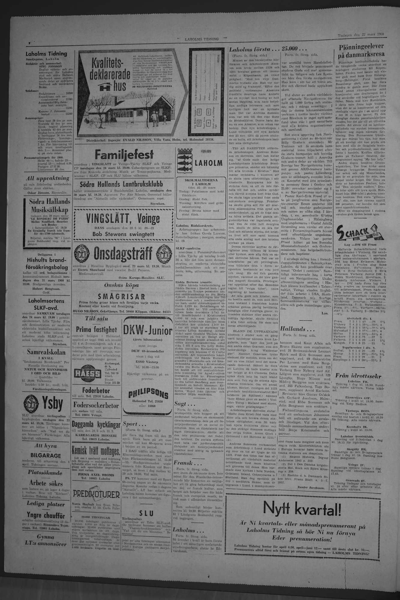 Laholms Tidning Tisdag 22 mars 1960, sida 2