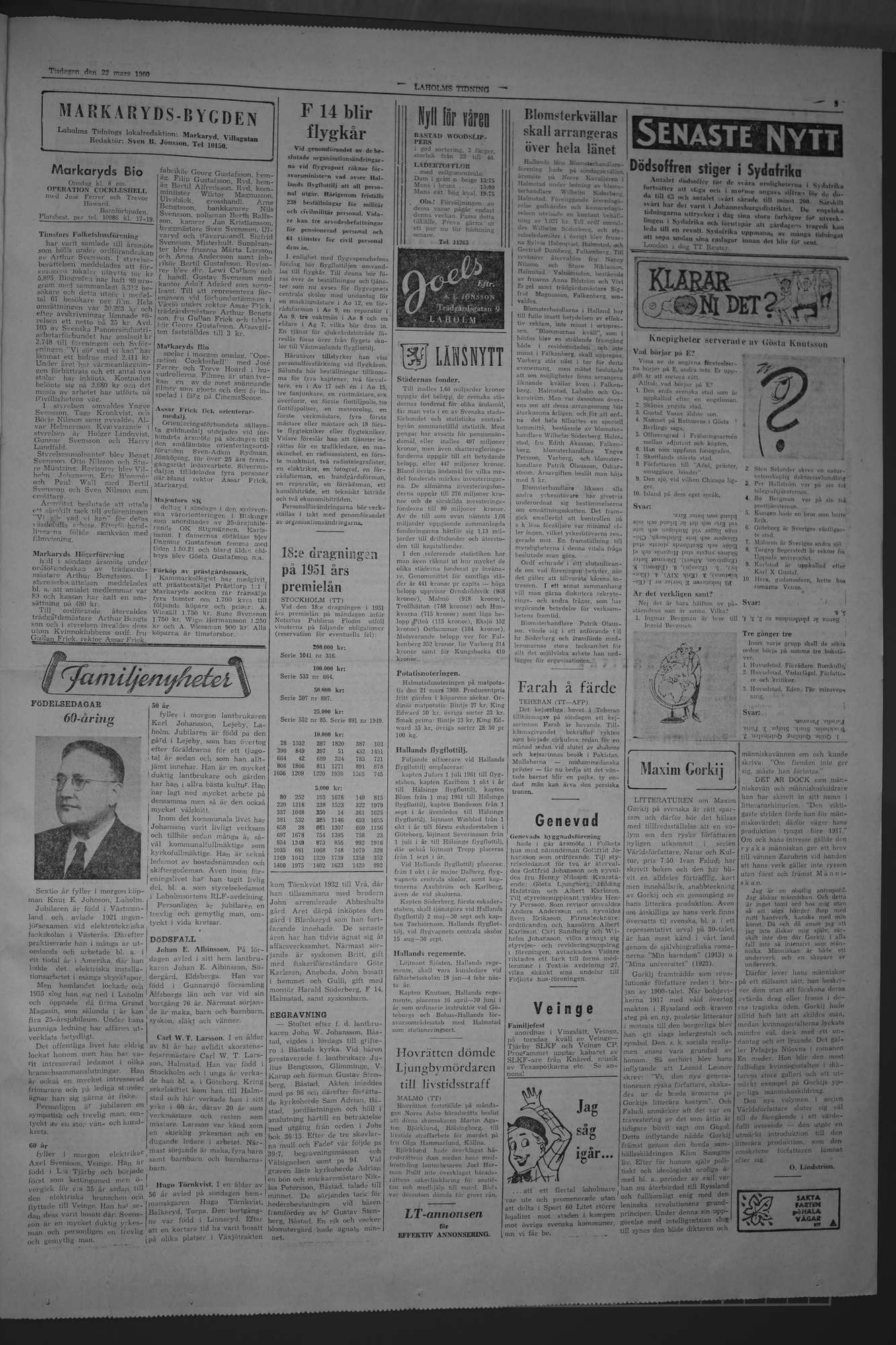 Laholms Tidning Tisdag 22 mars 1960, sida 3
