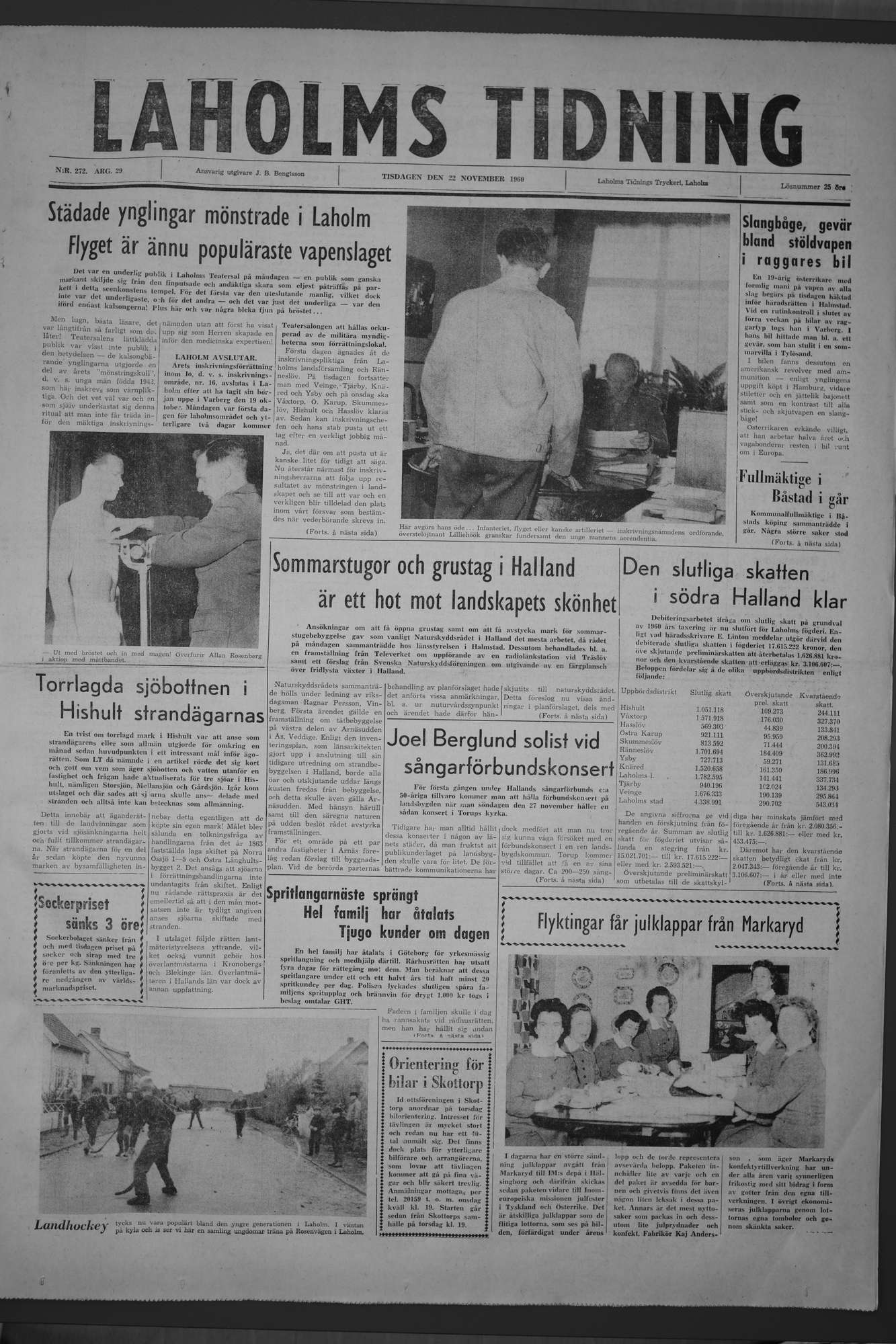 Laholms Tidning Tisdag 22 november 1960, sida 1