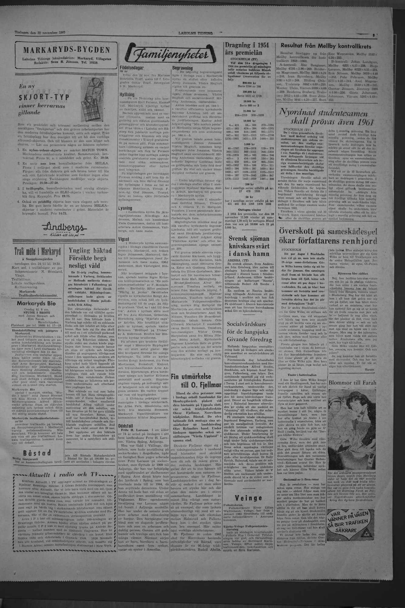 Laholms Tidning Tisdag 22 november 1960, sida 3