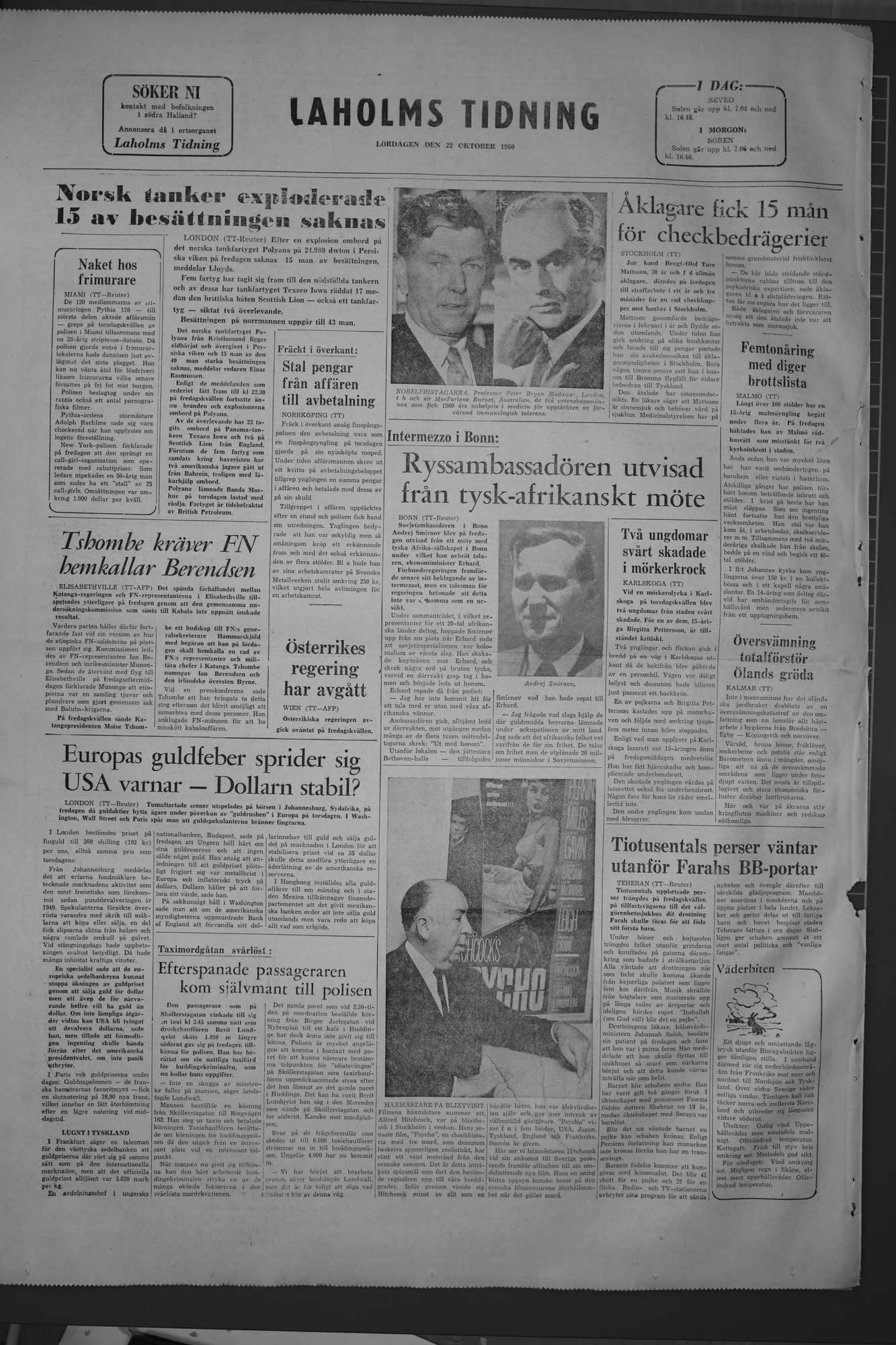 Laholms Tidning Lördag 22 oktober 1960, sida 8