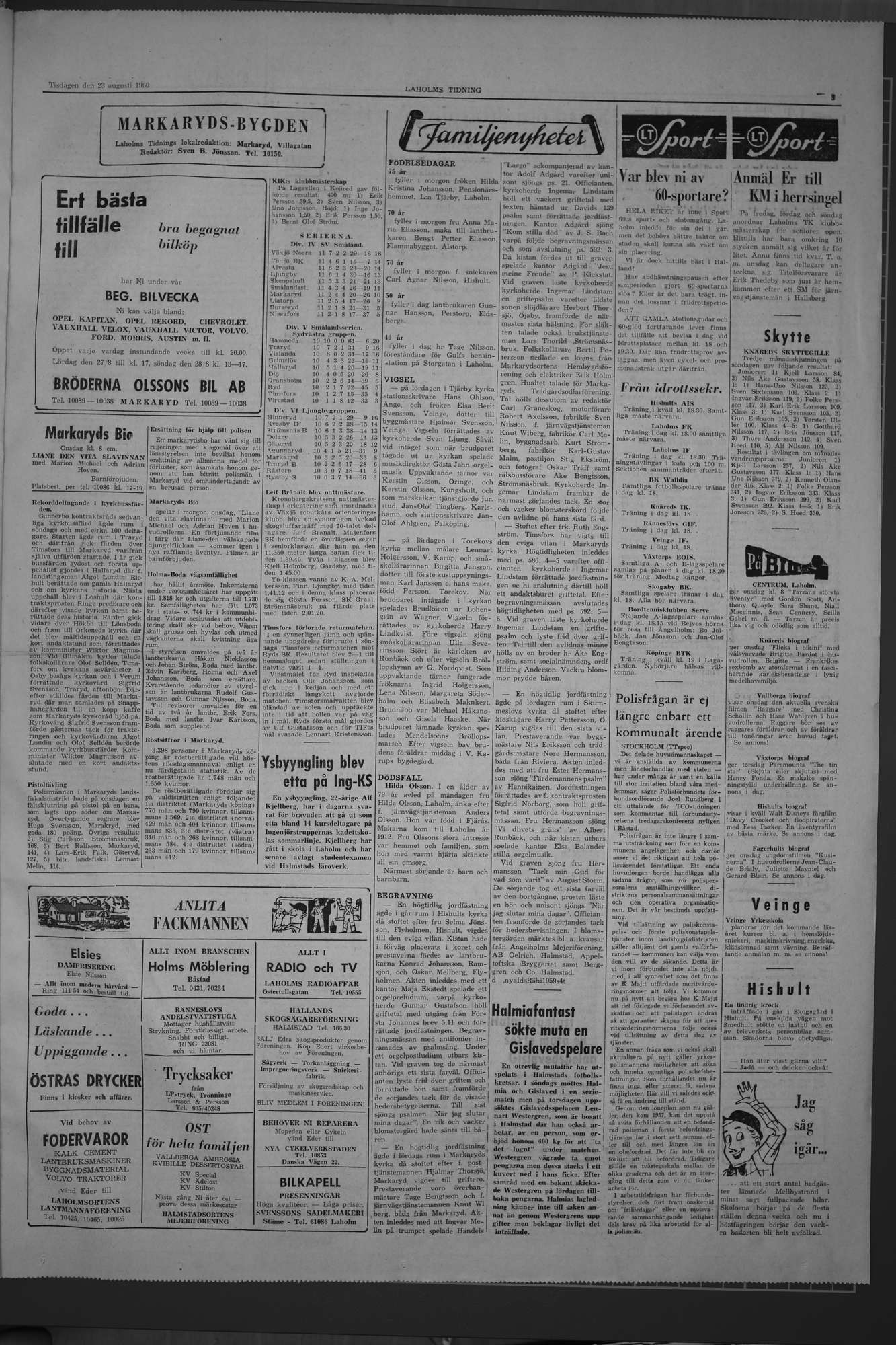 Laholms Tidning Tisdag 23 augusti 1960, sida 3