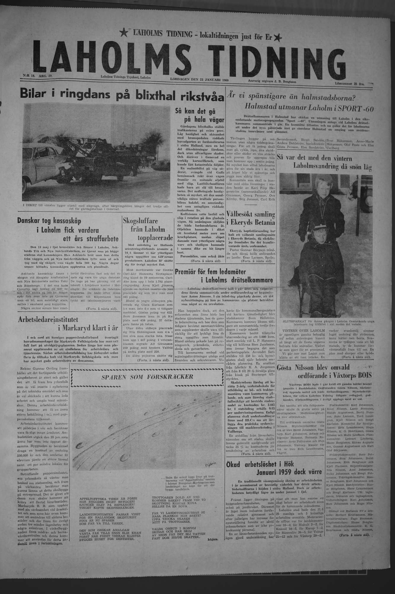 Laholms Tidning Lördag 23 januari 1960, sida 1