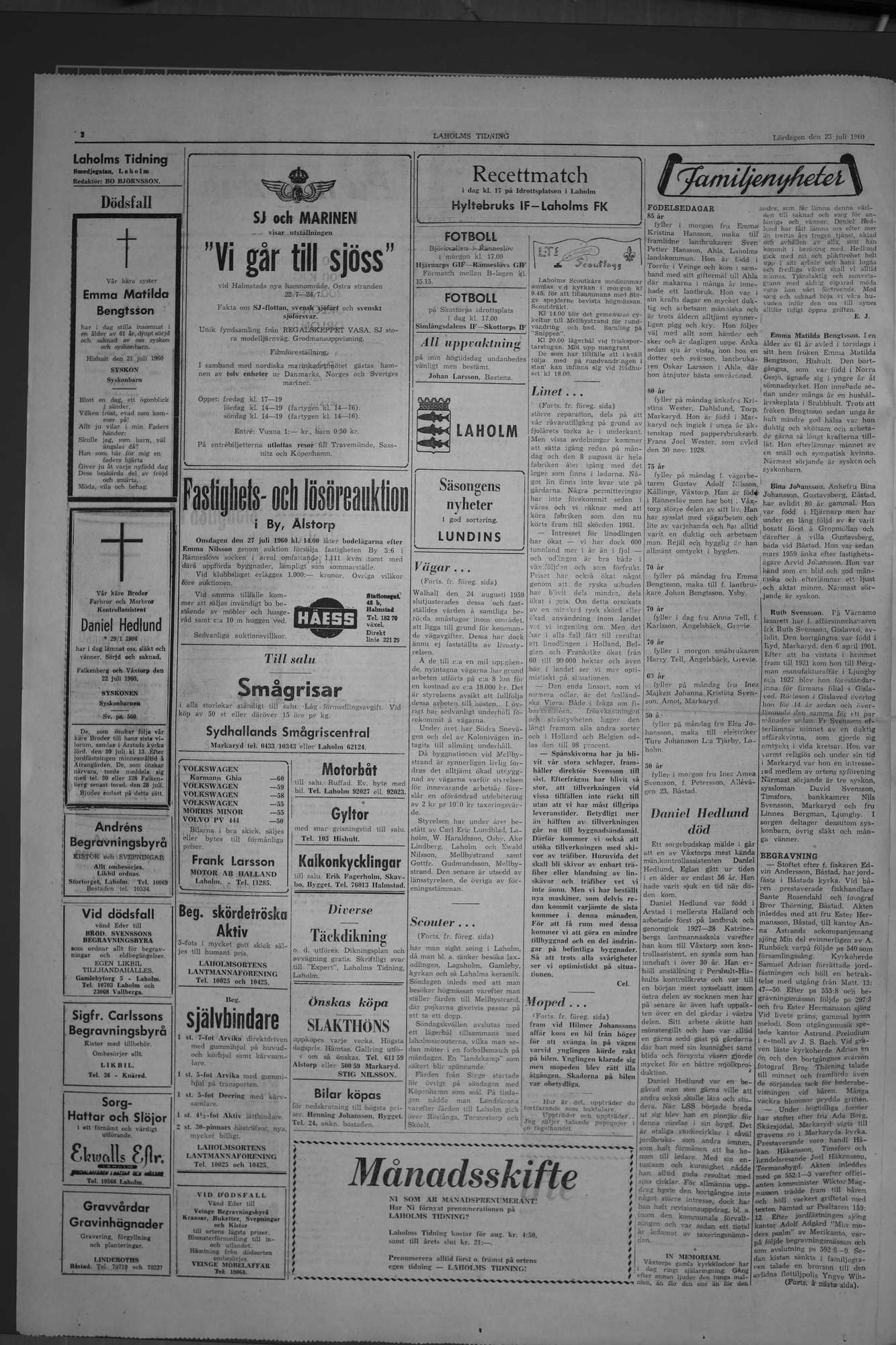 Laholms Tidning Lördag 23 juli 1960, sida 2