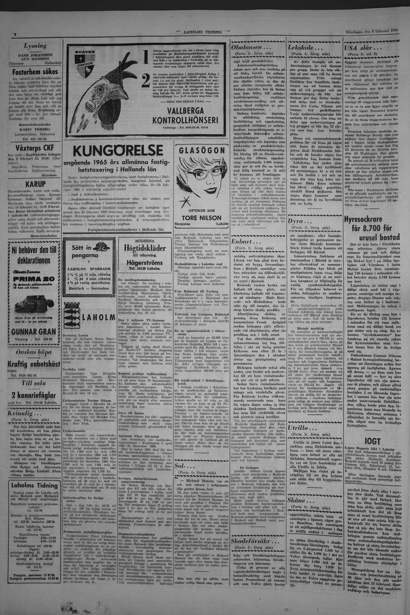 Laholms Tidning Måndag 8 februari 1965, sida 2