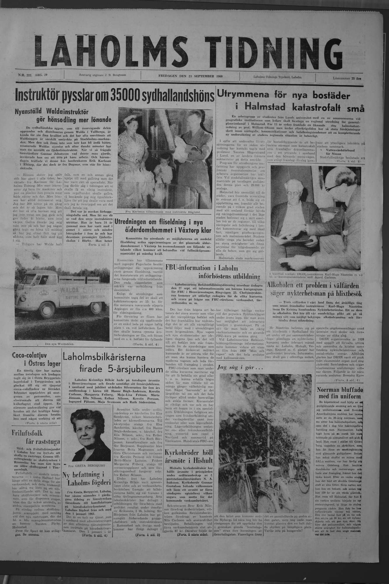 Laholms Tidning Fredag 23 september 1960, sida 1