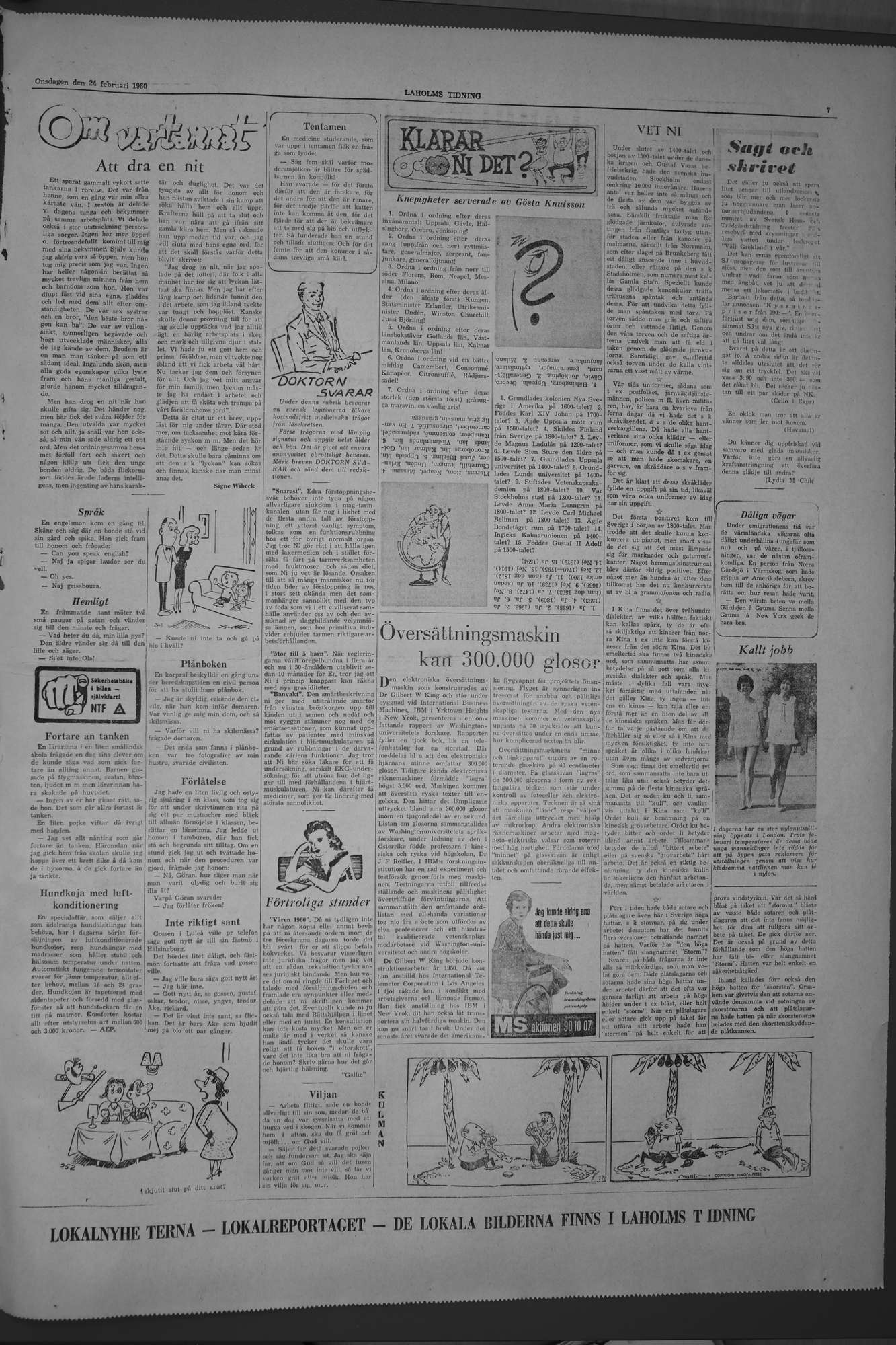 Laholms Tidning Onsdag 24 februari 1960, sida 7